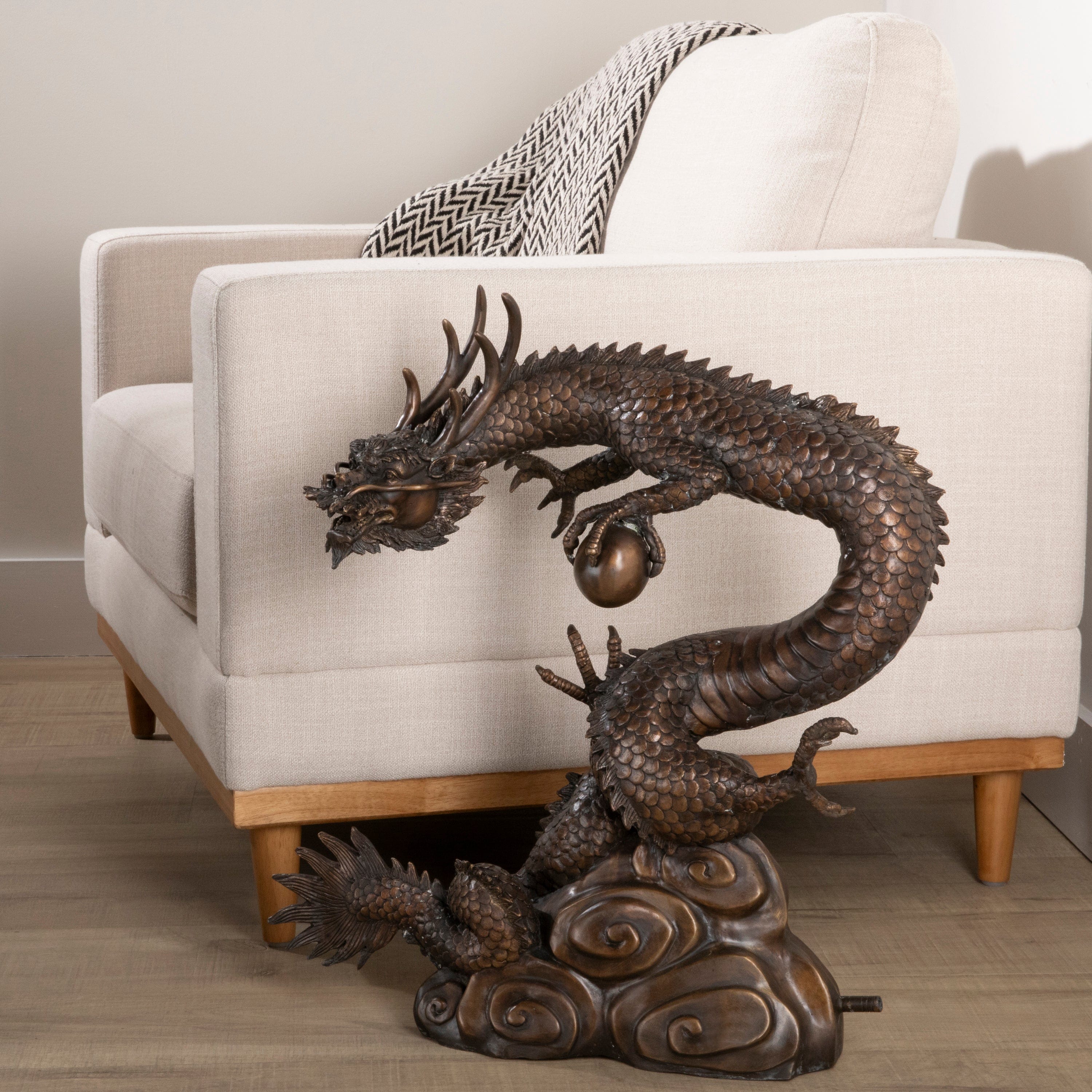 Kalifano Bronze Bronze Dragon with a Ball Carving - 24" B5178
