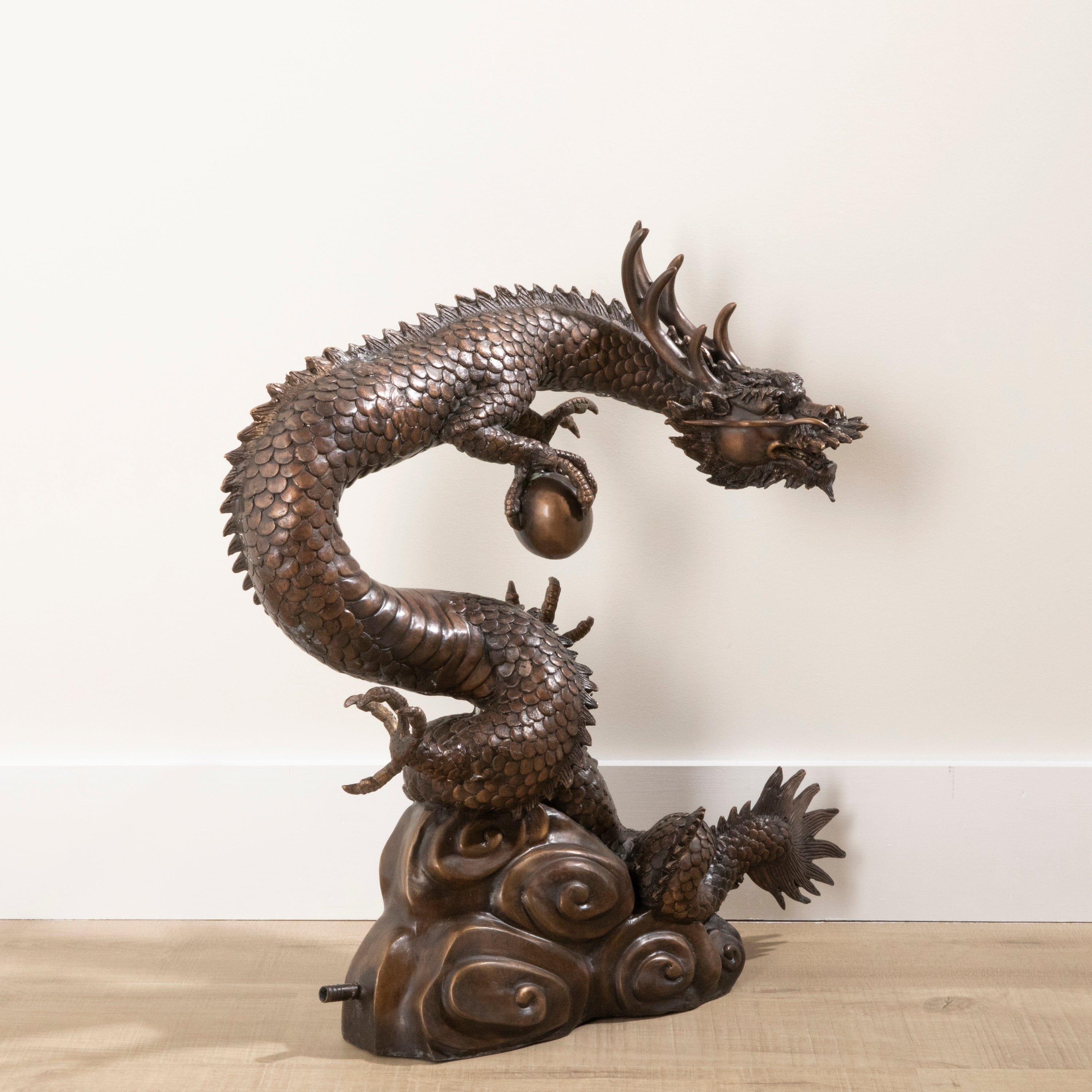 Kalifano Bronze Bronze Dragon with a Ball Carving - 24" B5178