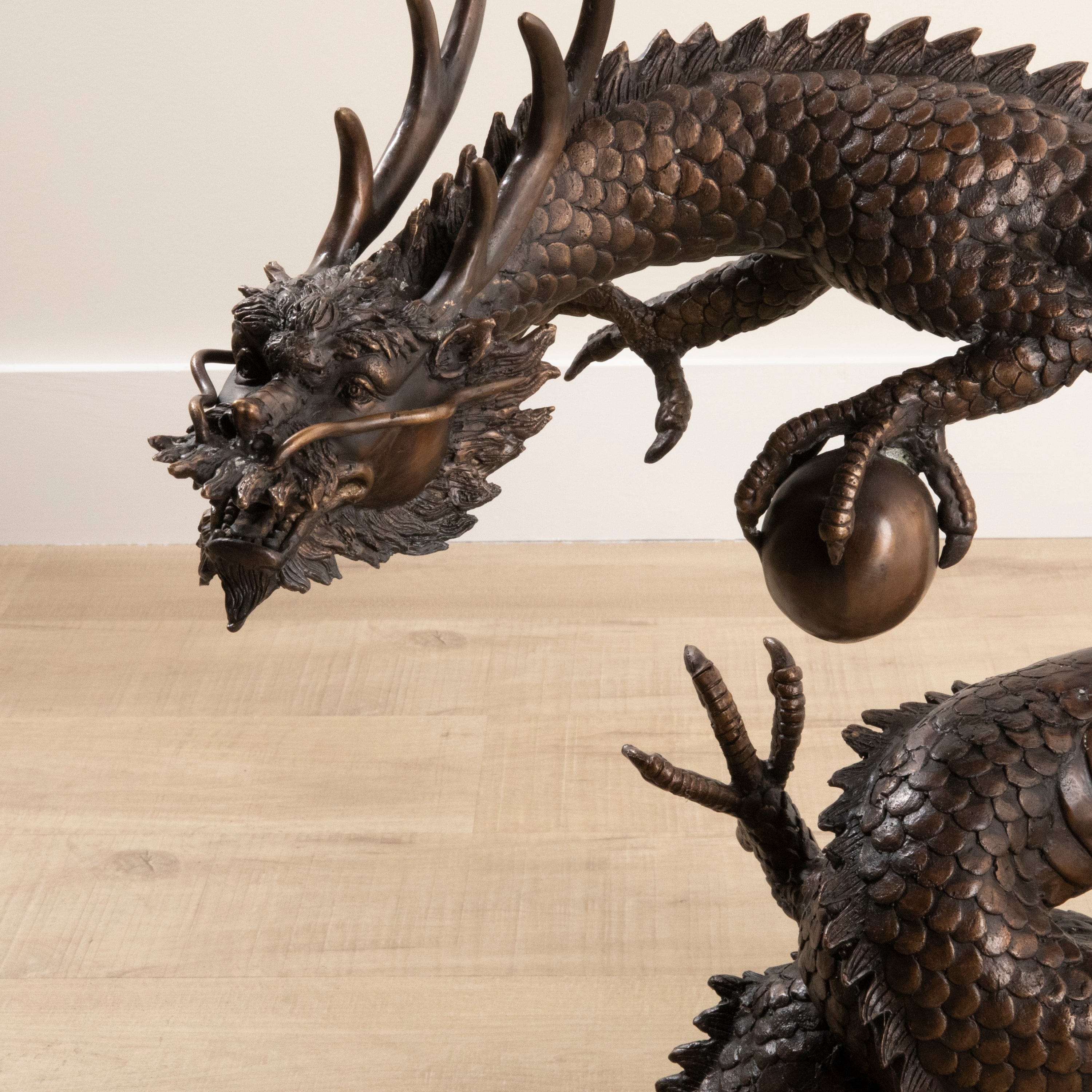 Kalifano Bronze Bronze Dragon with a Ball Carving - 24" B5178