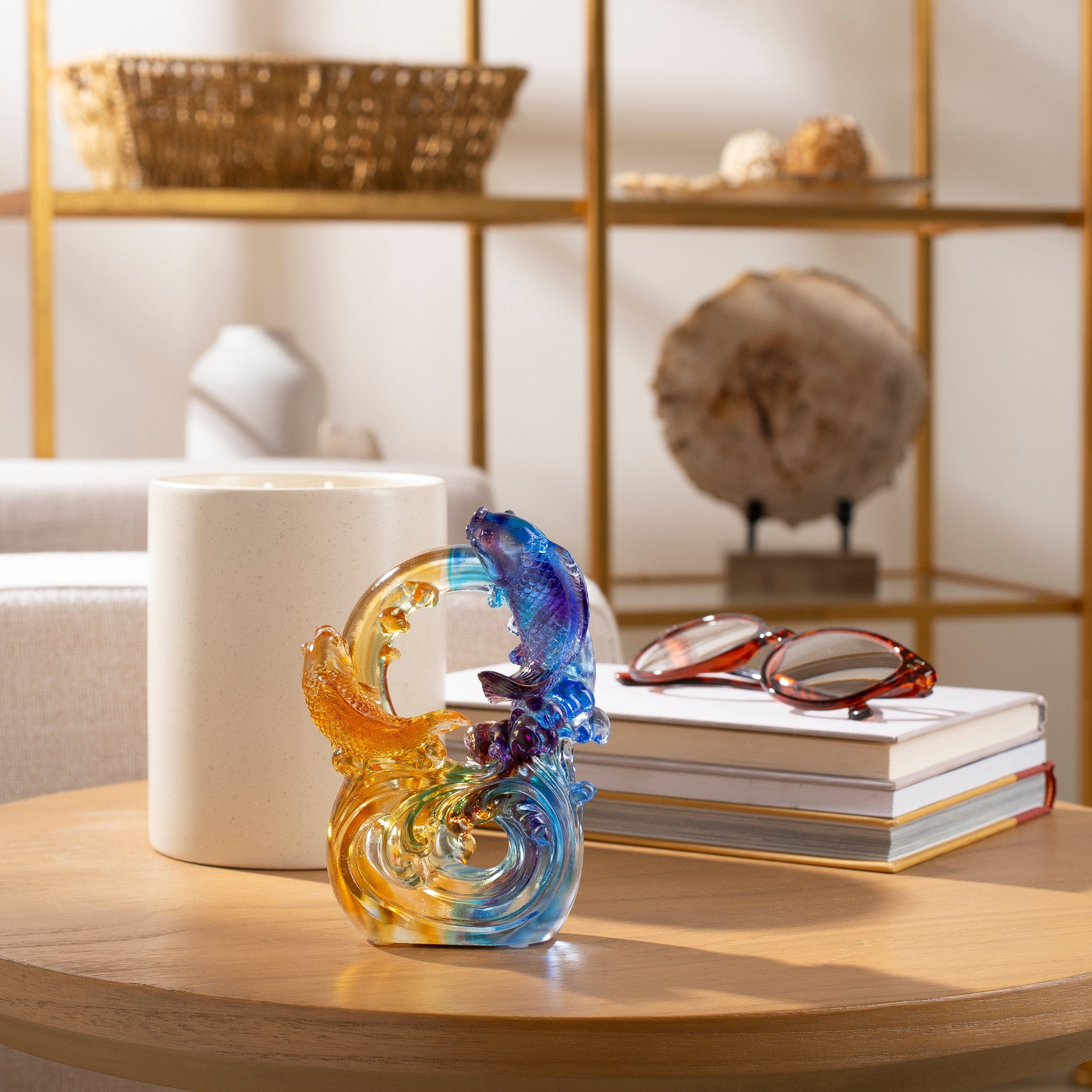 Kalifano Crystal Carving Beautiful Fish Stream of Life Crystal Carving - A Symbol of Abundance and Prosperity CR280-FIS