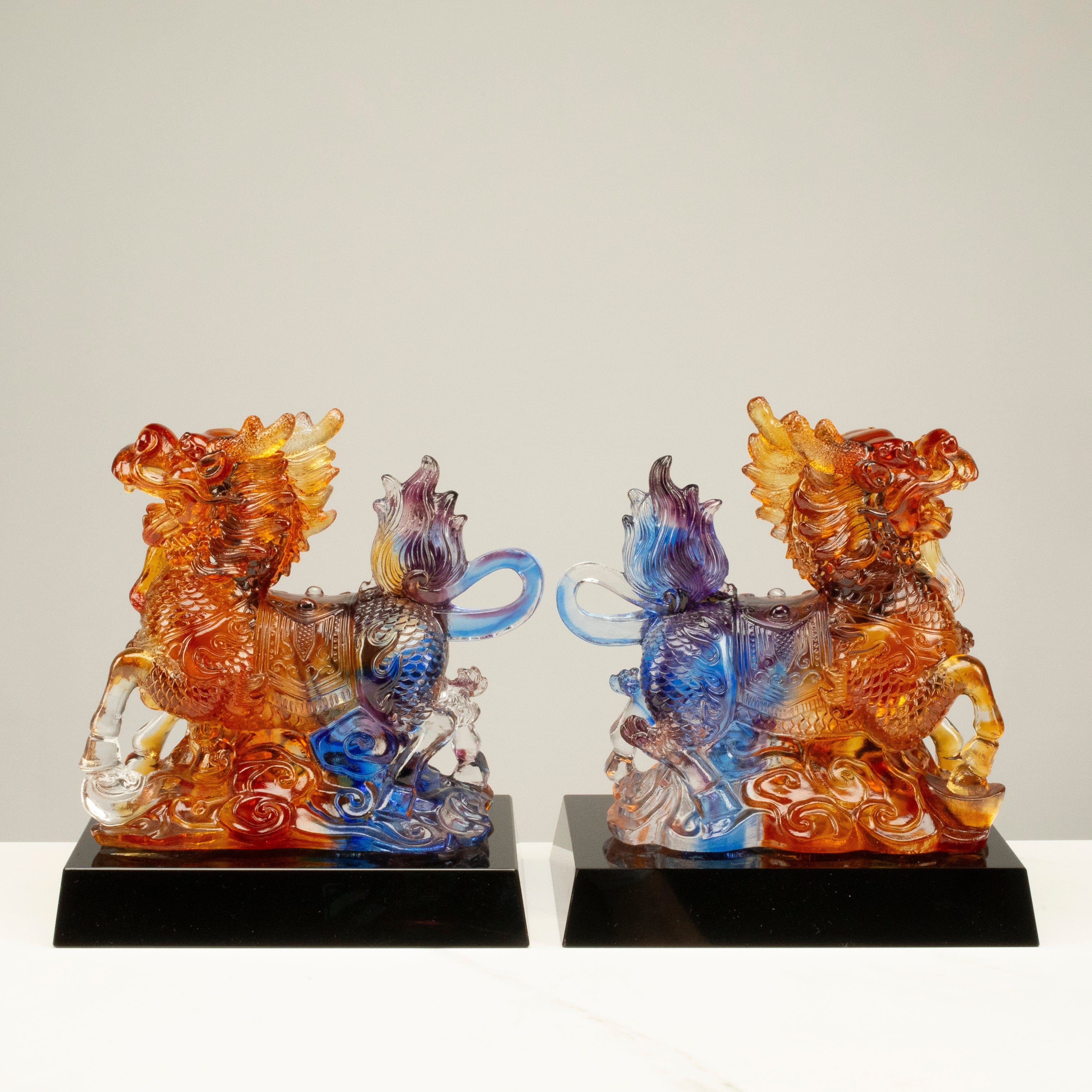 Kalifano Crystal Carving Elegant Qilin Crystal Carving Pair with Detachable Base - A Symbol of Good Luck and Prosperity CR700-KYL