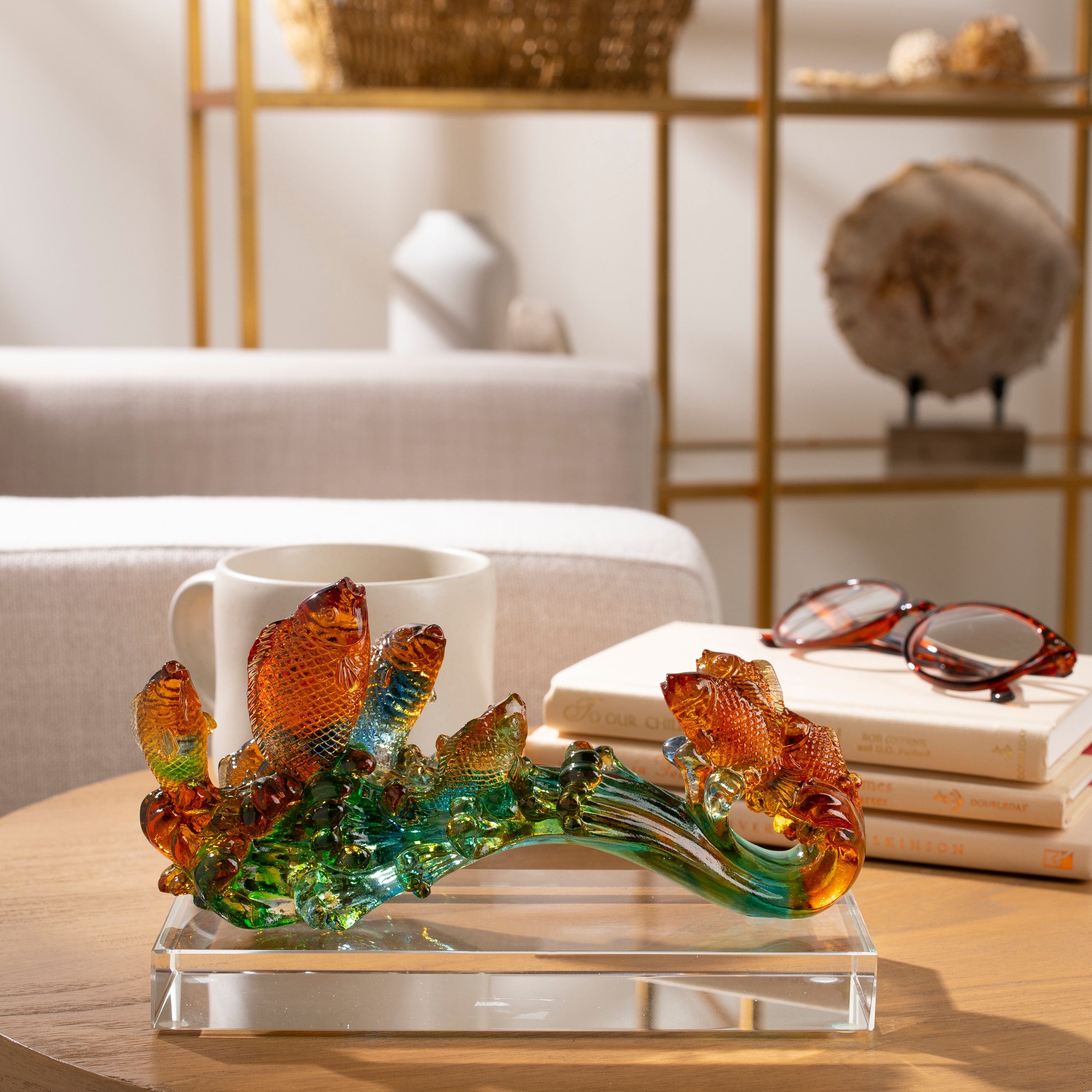 Kalifano Crystal Carving Glorious Fish Stream Crystal Carving - A Symbol of Abundance and Prosperity CR330-RUI