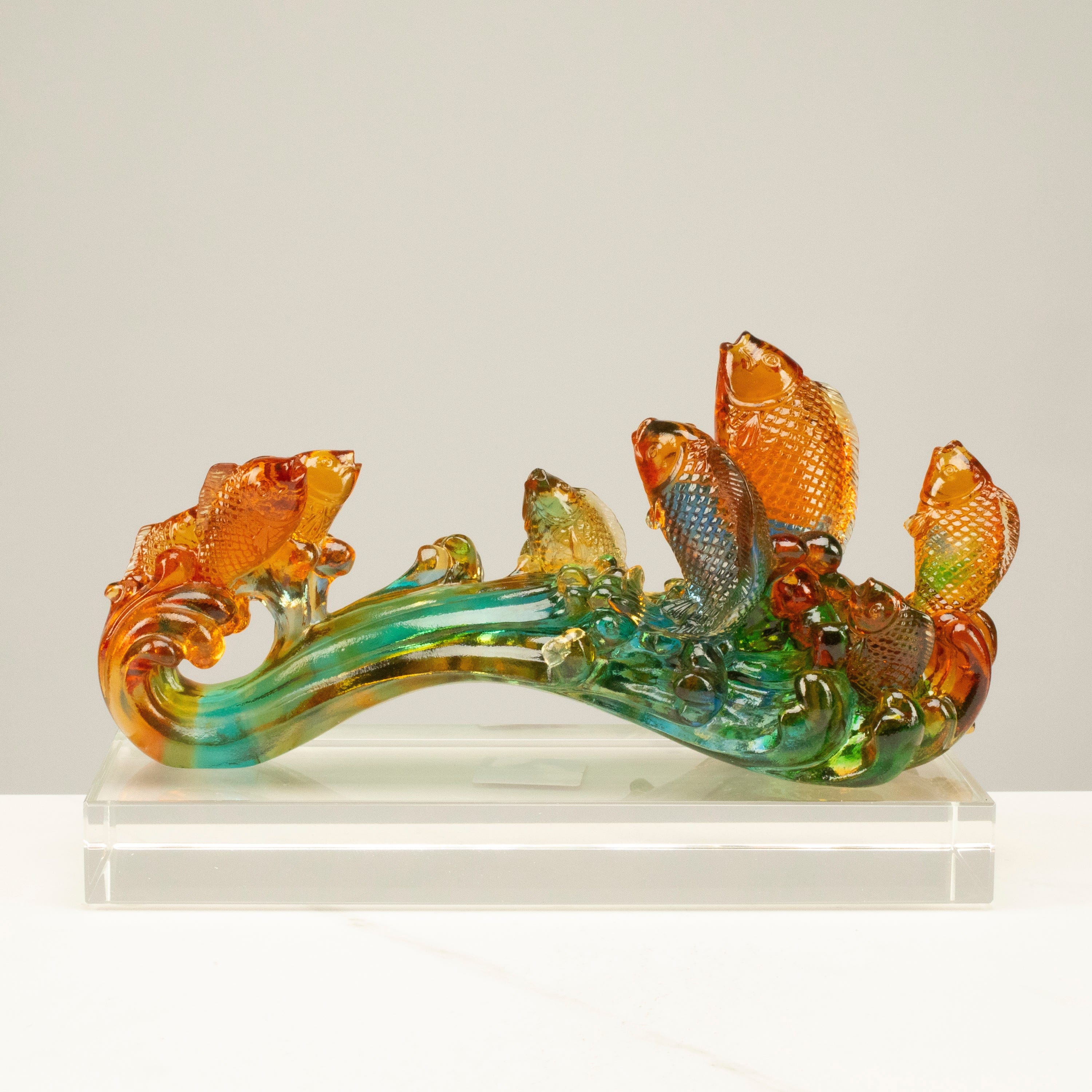 Kalifano Crystal Carving Glorious Fish Stream Crystal Carving - A Symbol of Abundance and Prosperity CR330-RUI