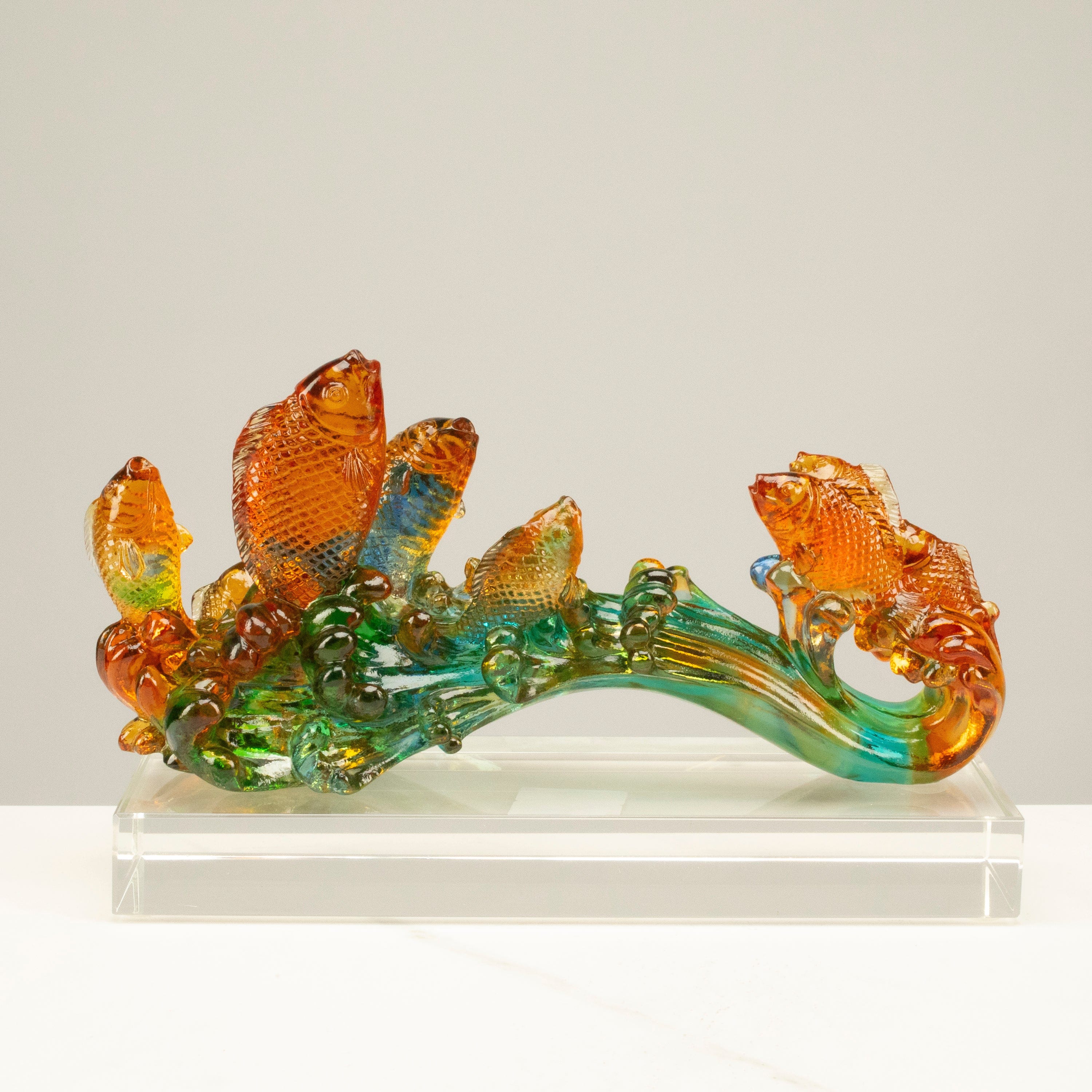 Kalifano Crystal Carving Glorious Fish Stream Crystal Carving - A Symbol of Abundance and Prosperity CR330-RUI