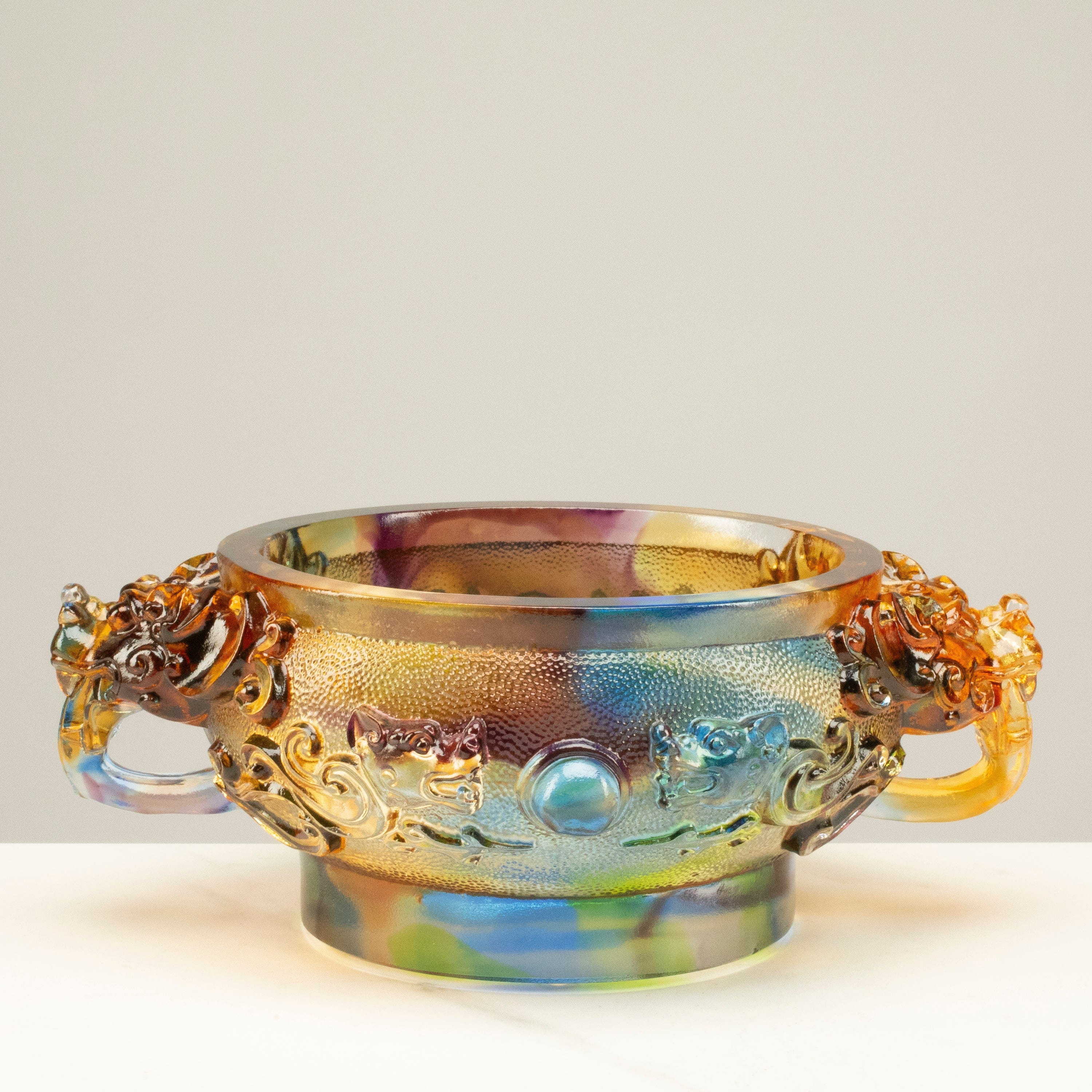 Kalifano Crystal Carving Magnificent Dragon Bowl Crystal Carving - A Symbol of Power and Good Fortune CR450-DB