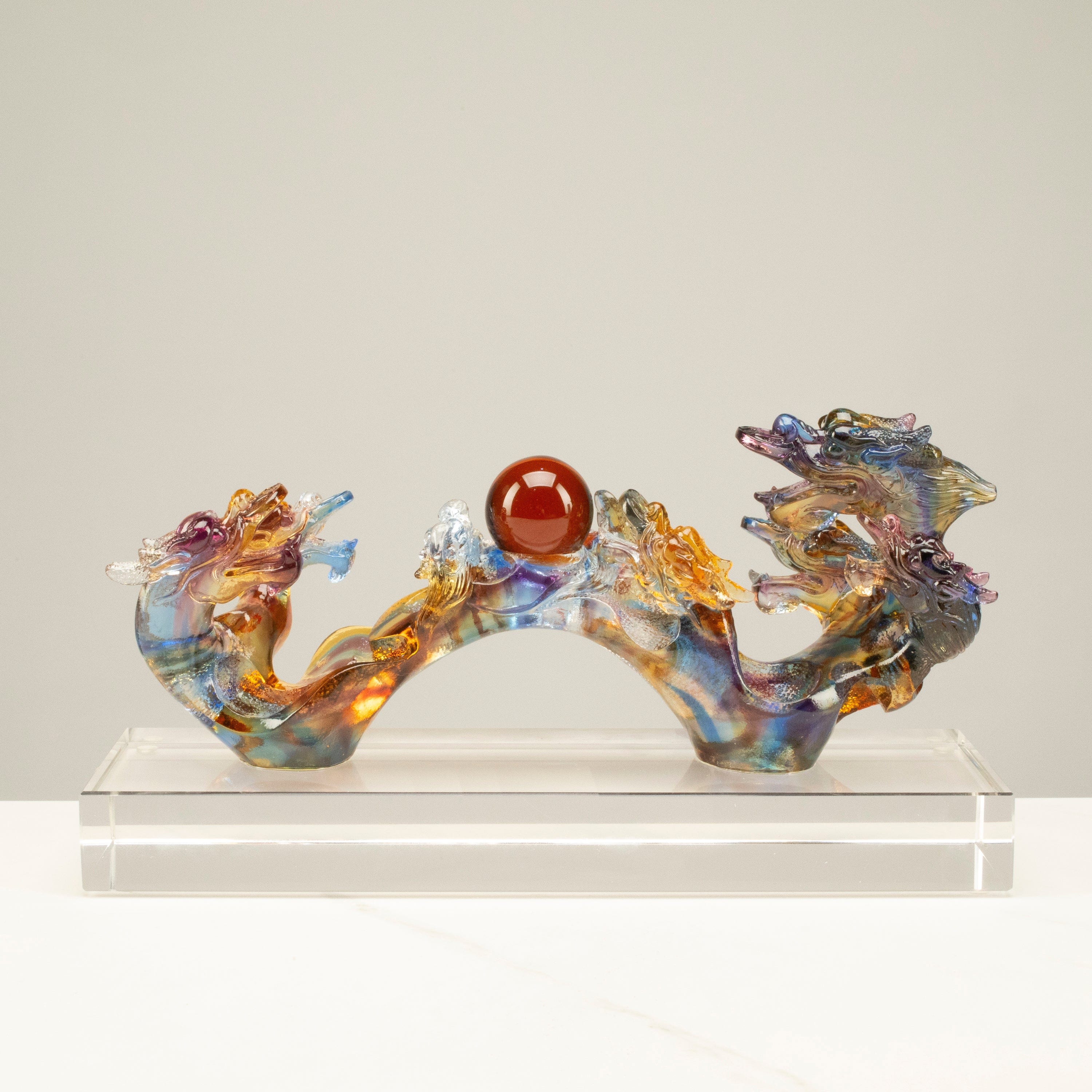 Kalifano Crystal Carving Magnificent Dragon Heads Crystal Carving - A Symbol of Power and Good Fortune CR360-RUI