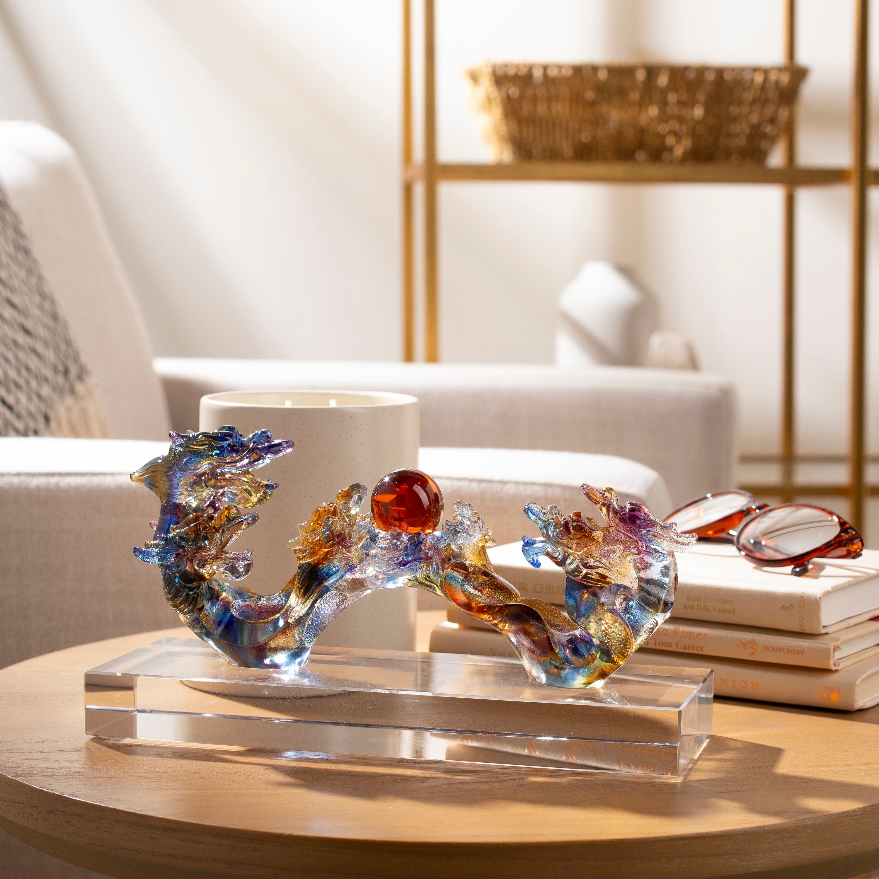 Kalifano Crystal Carving Magnificent Dragon Heads Crystal Carving - A Symbol of Power and Good Fortune CR360-RUI