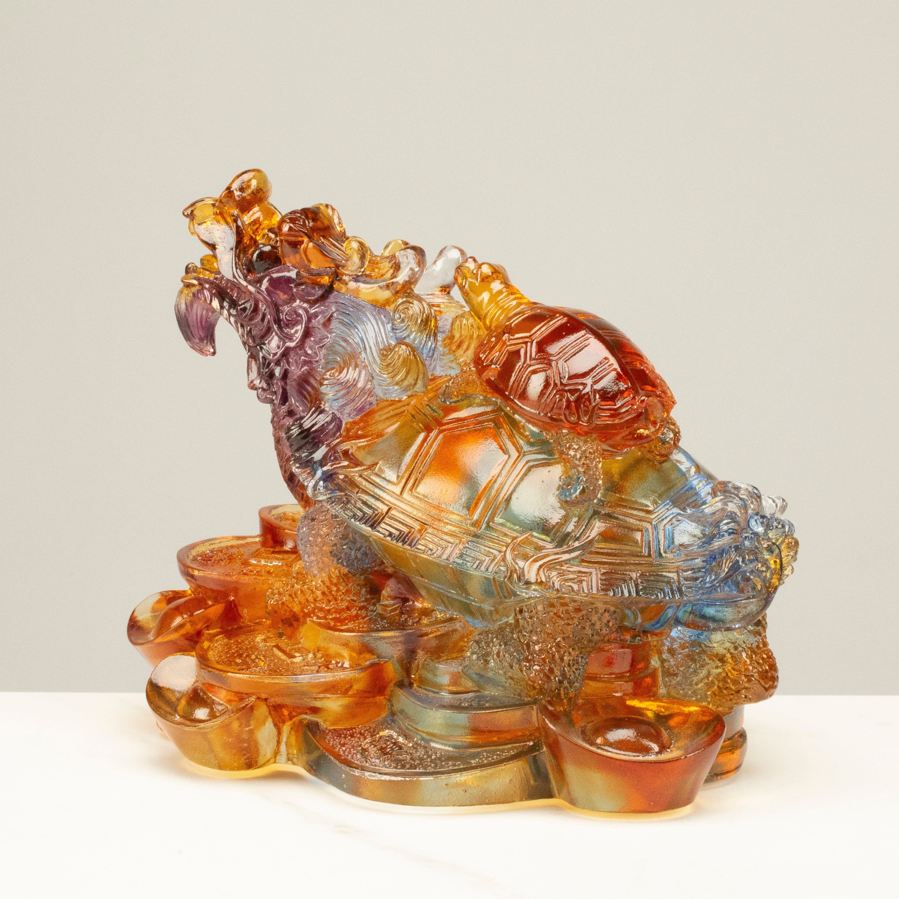 Kalifano Crystal Carving Mystical Ancient Turtle Dragon Family Crystal Carving - A Symbol of Longevity and Wisdom CR400-DT