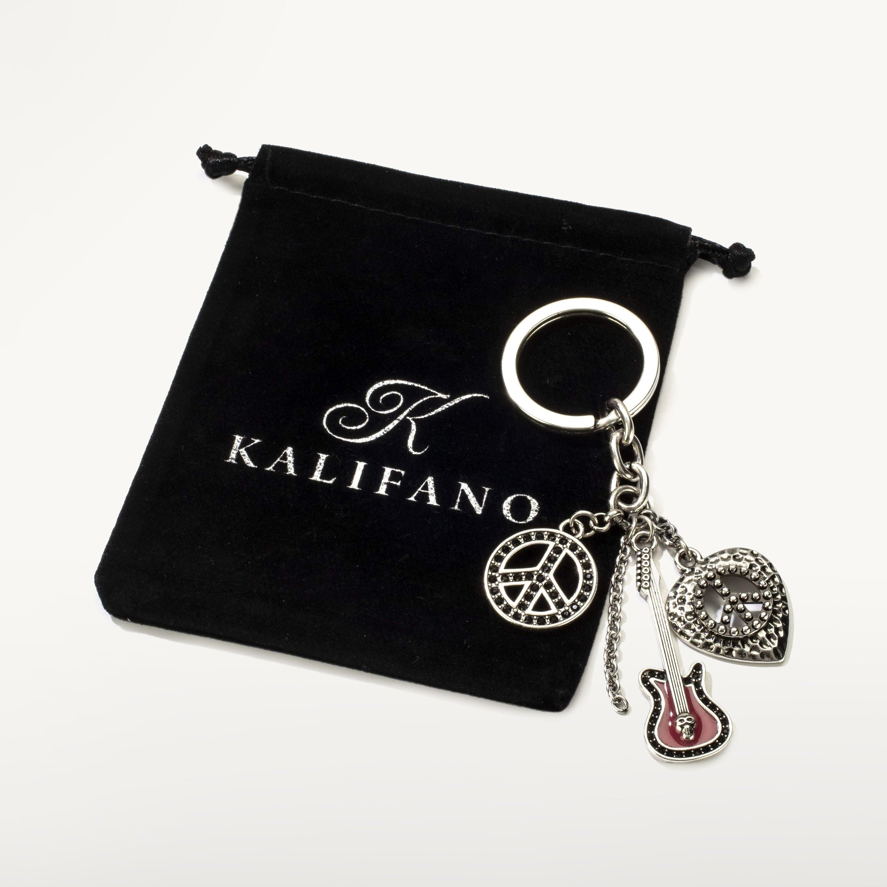 Kalifano Crystal Keychains Guitar and Peace Sign Keychain Made with Swarovski Crystals SKC-189