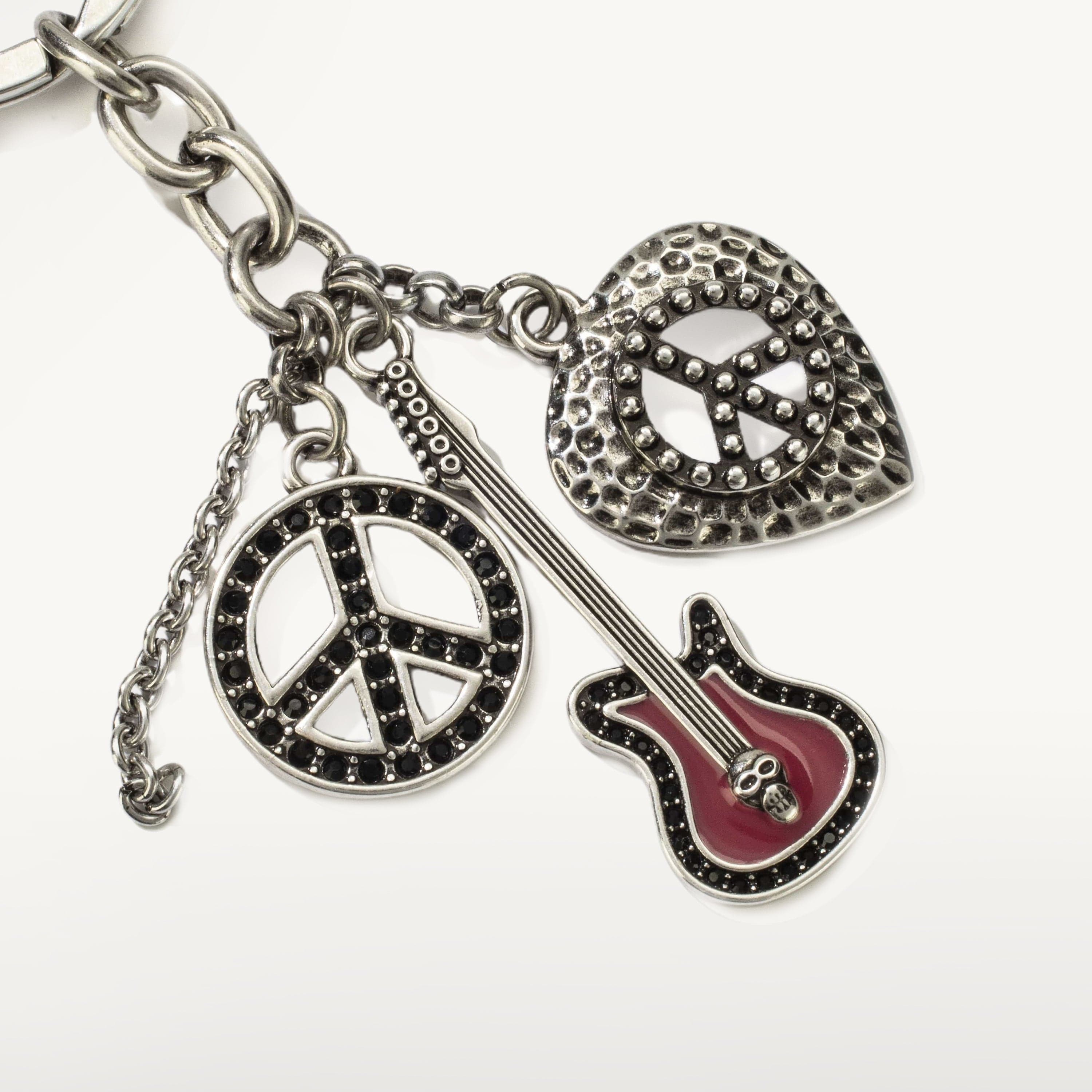 Kalifano Crystal Keychains Guitar and Peace Sign Keychain Made with Swarovski Crystals SKC-189