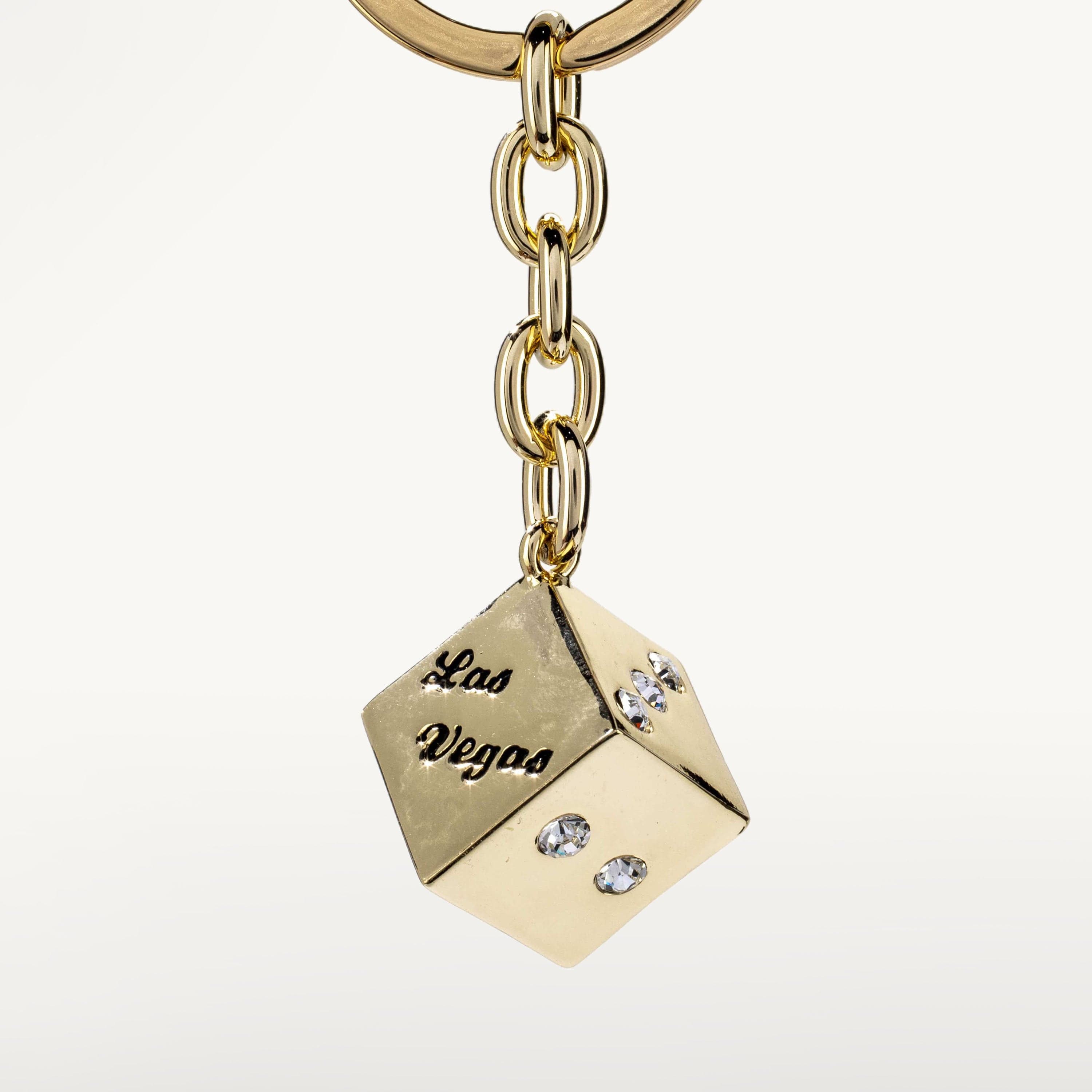 Kalifano Crystal Keychains White LV Dice with Gold Keychain made with Swarovski Crystals SKC-134