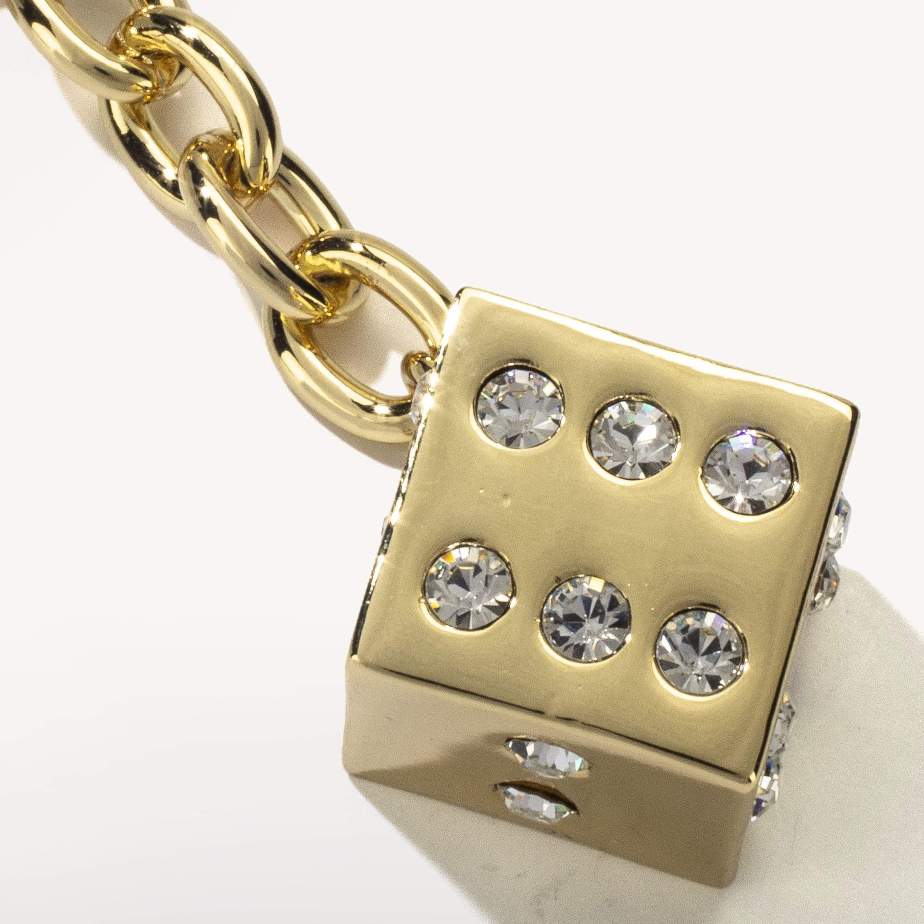 Kalifano Crystal Keychains White LV Dice with Gold Keychain made with Swarovski Crystals SKC-134