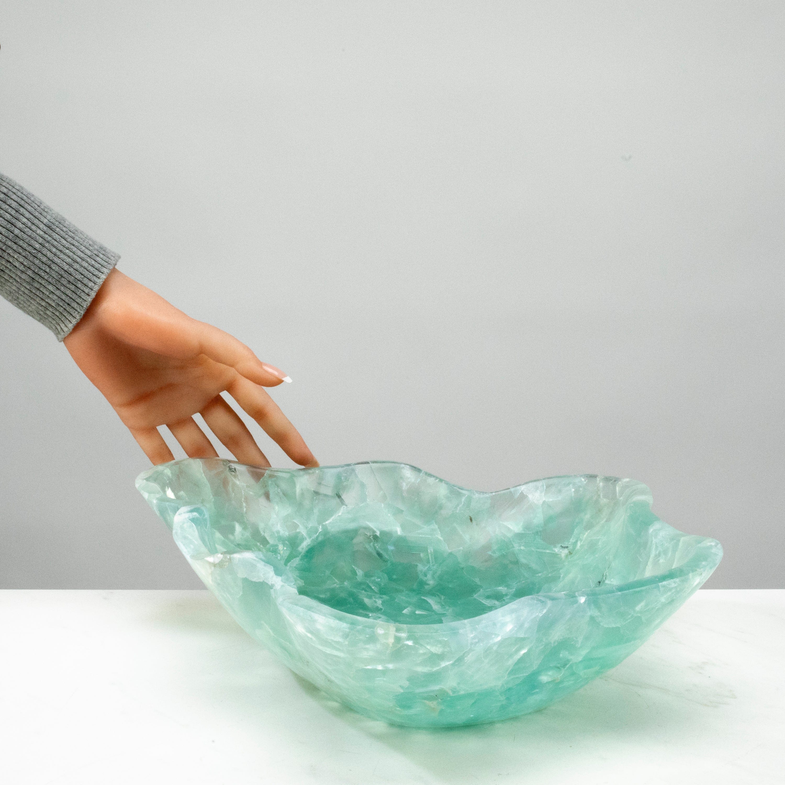 KALIFANO Gemstone Bowls Natural Blue / Green Fluorite Bowl 13.5" BFL7200.002
