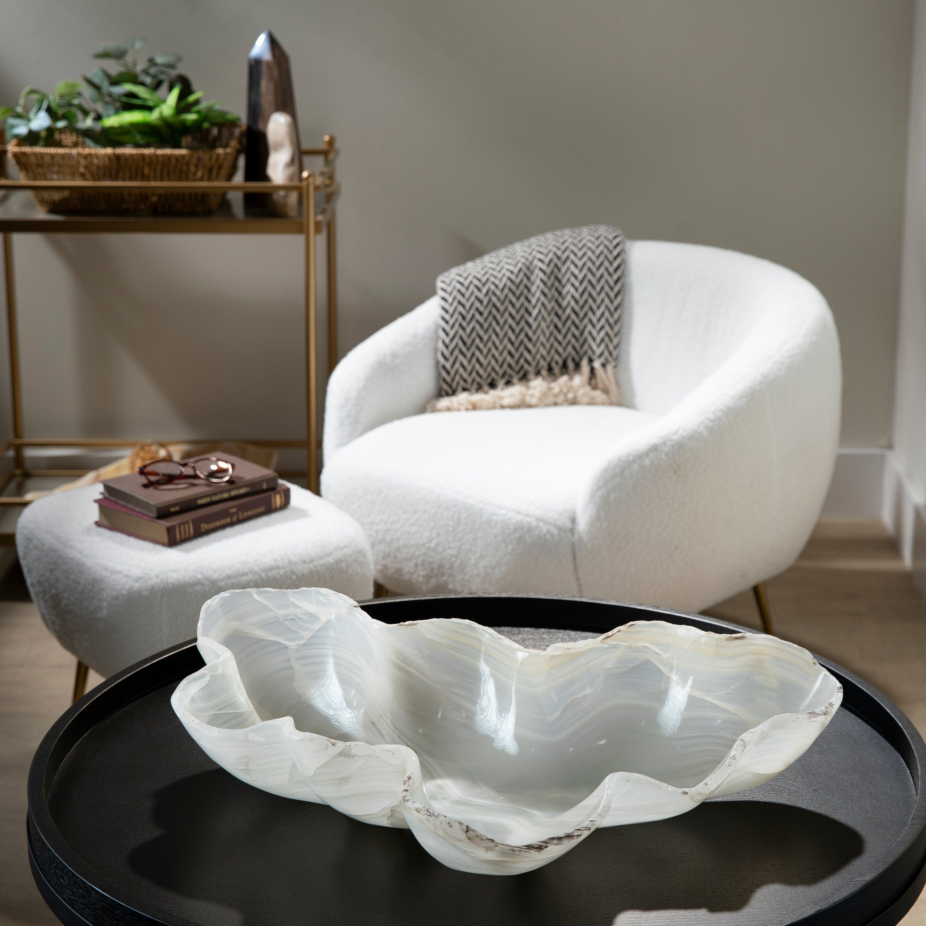 KALIFANO Gemstone Bowls Natural White Onyx Bowl 26" BOX14000.001