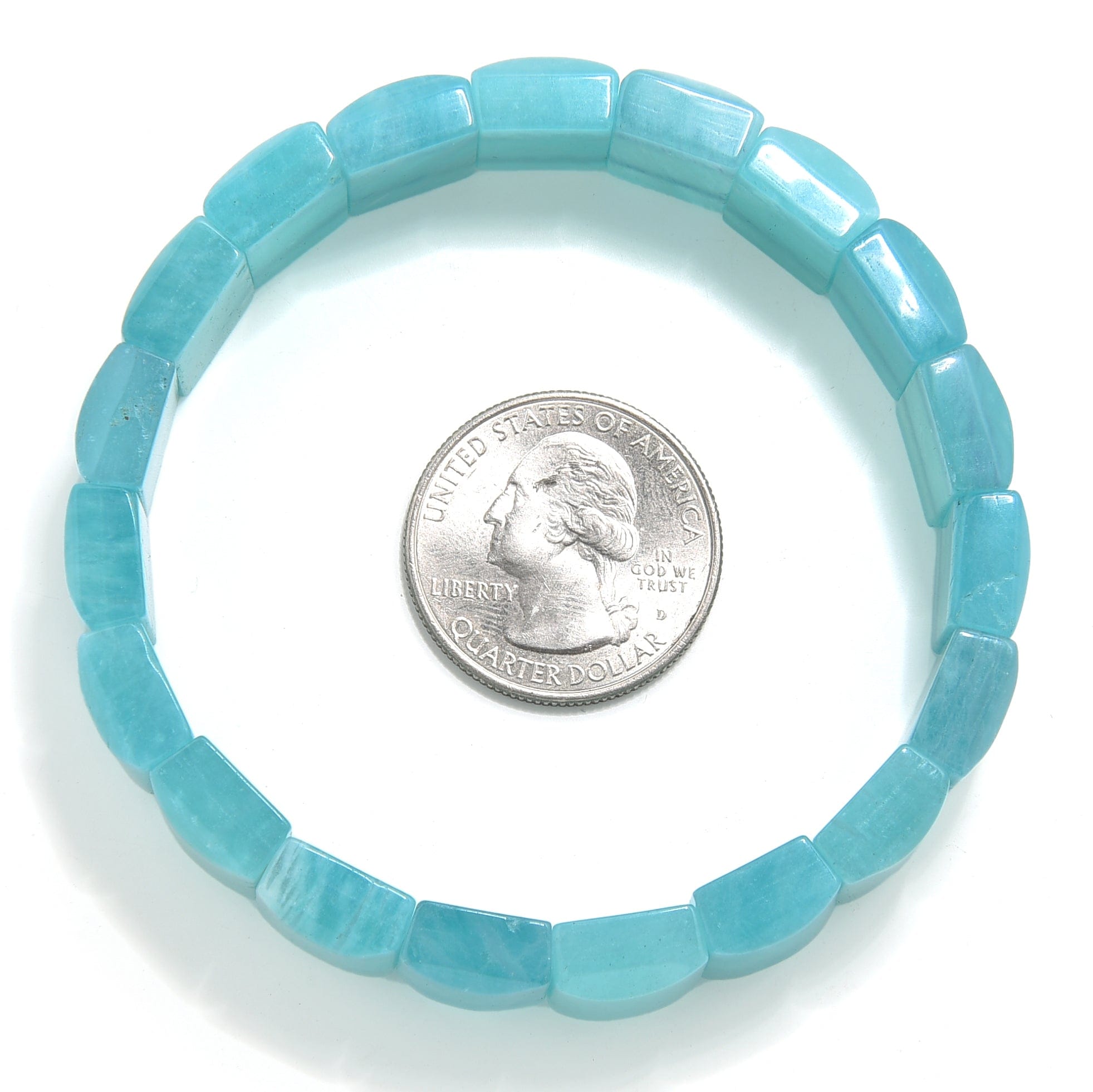 Kalifano Gemstone Bracelets Amazonite Square Gemstone 15mm Beads Elastic Bracelet OLIVE-BGP-015