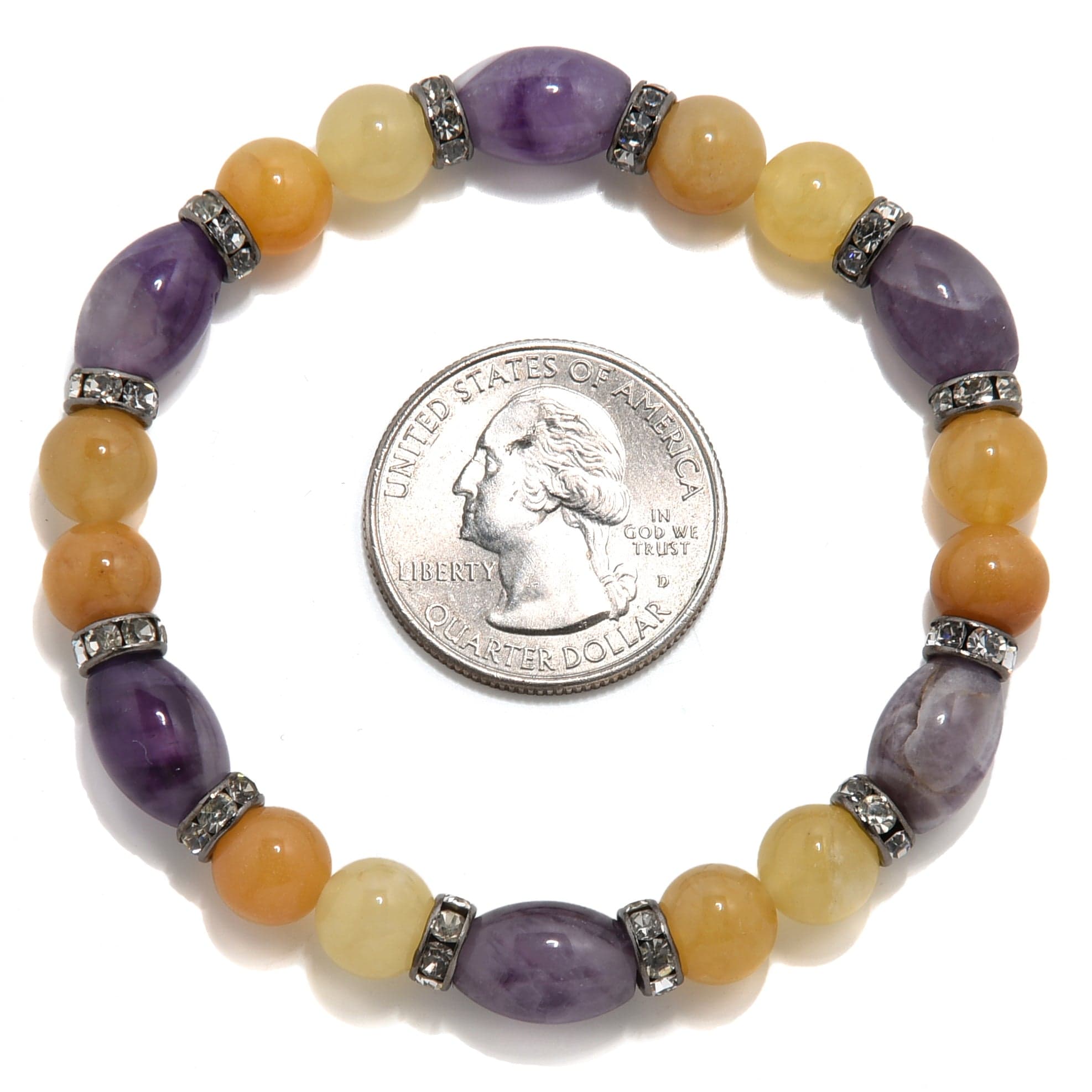 Kalifano Gemstone Bracelets Amethyst and Yellow Jade with Crystal Accent 8mm Beads Gemstone Elastic Bracelet BLUE-BGP-062