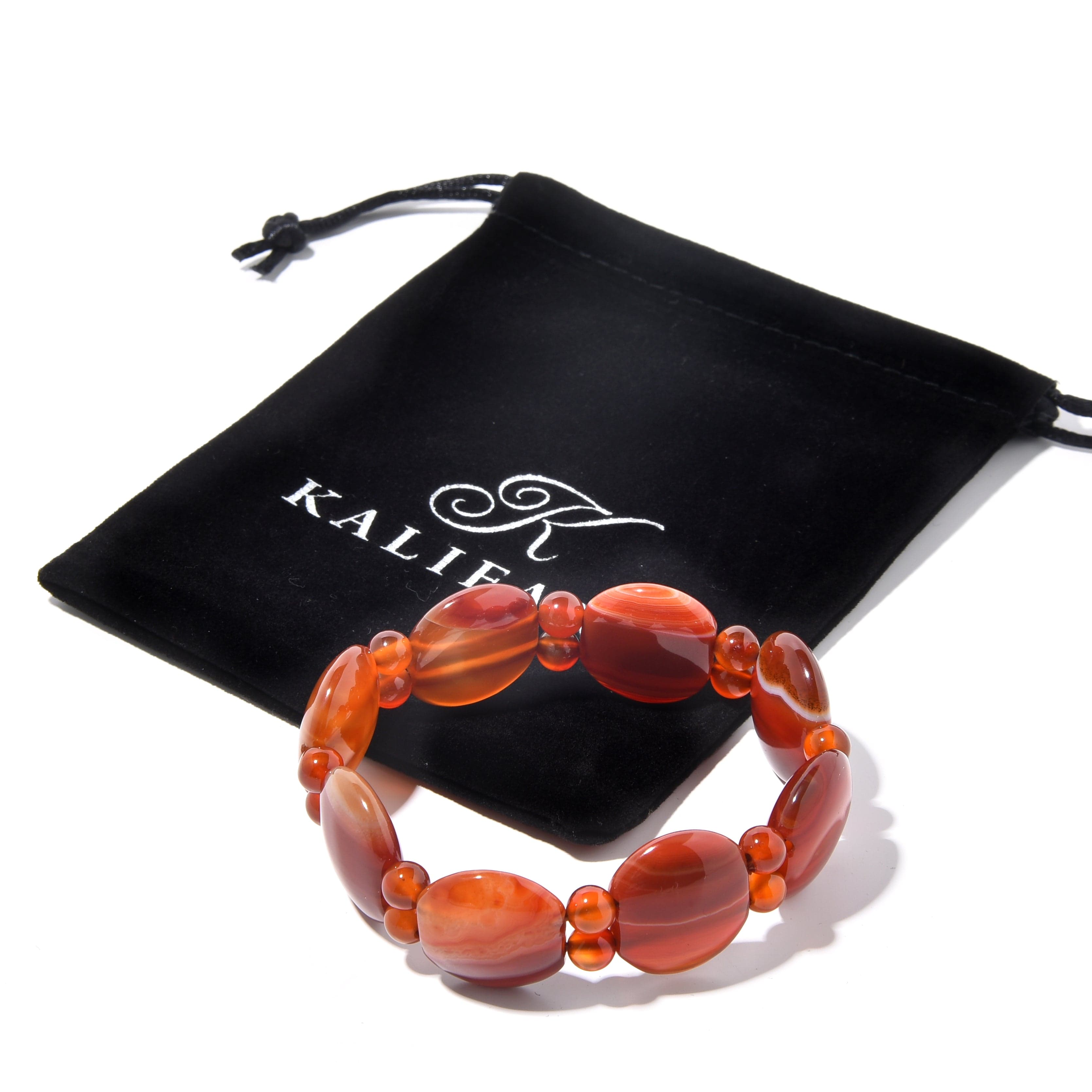 Kalifano Gemstone Bracelets Banded Carnelian Natural Gemstone Elastic Bracelet WHITE-BGP-058