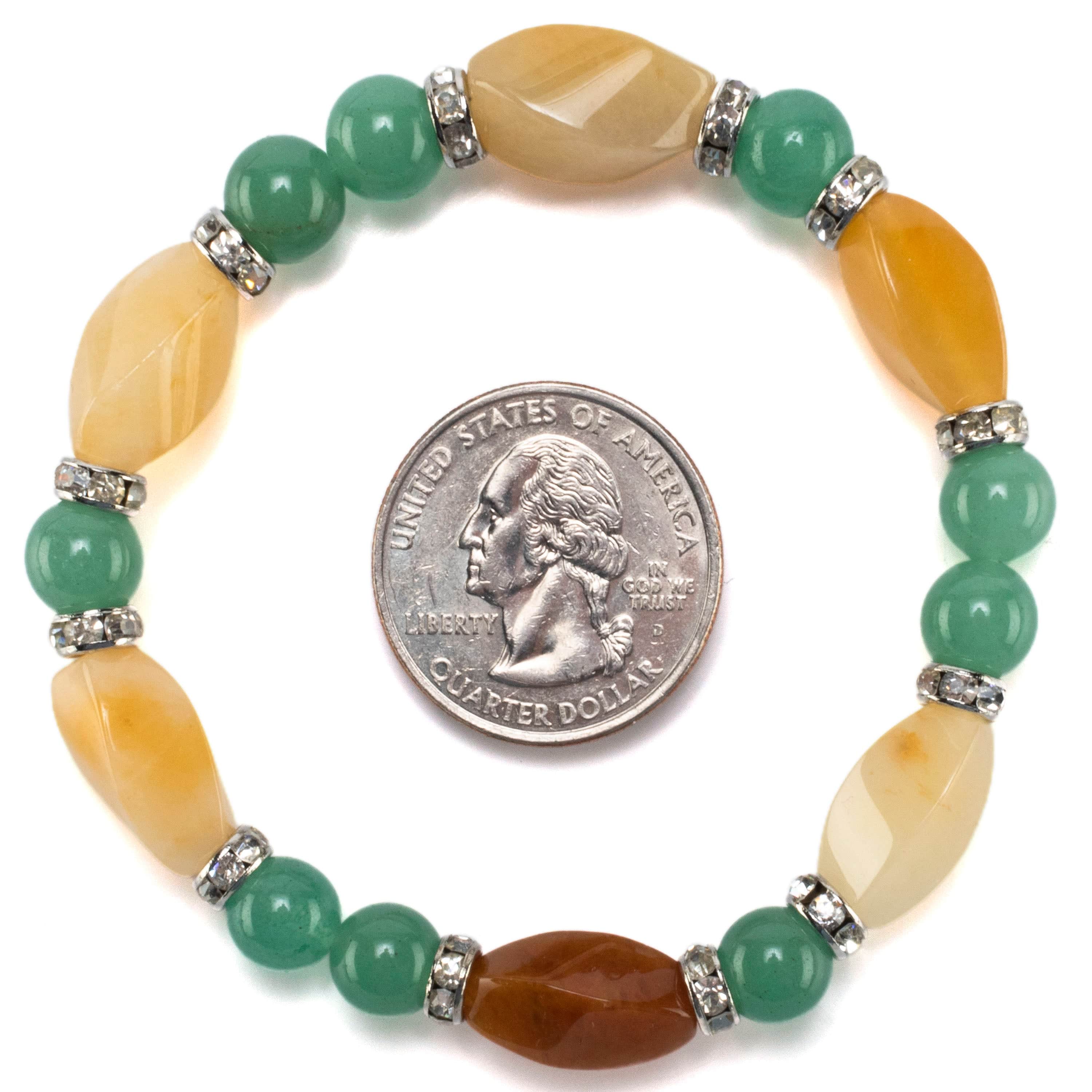 Kalifano Gemstone Bracelets Butter Jade Twisted Bead and Round Aventurine with Crystal Accent Beads Gemstone Elastic Bracelet BLUE-BGP-023