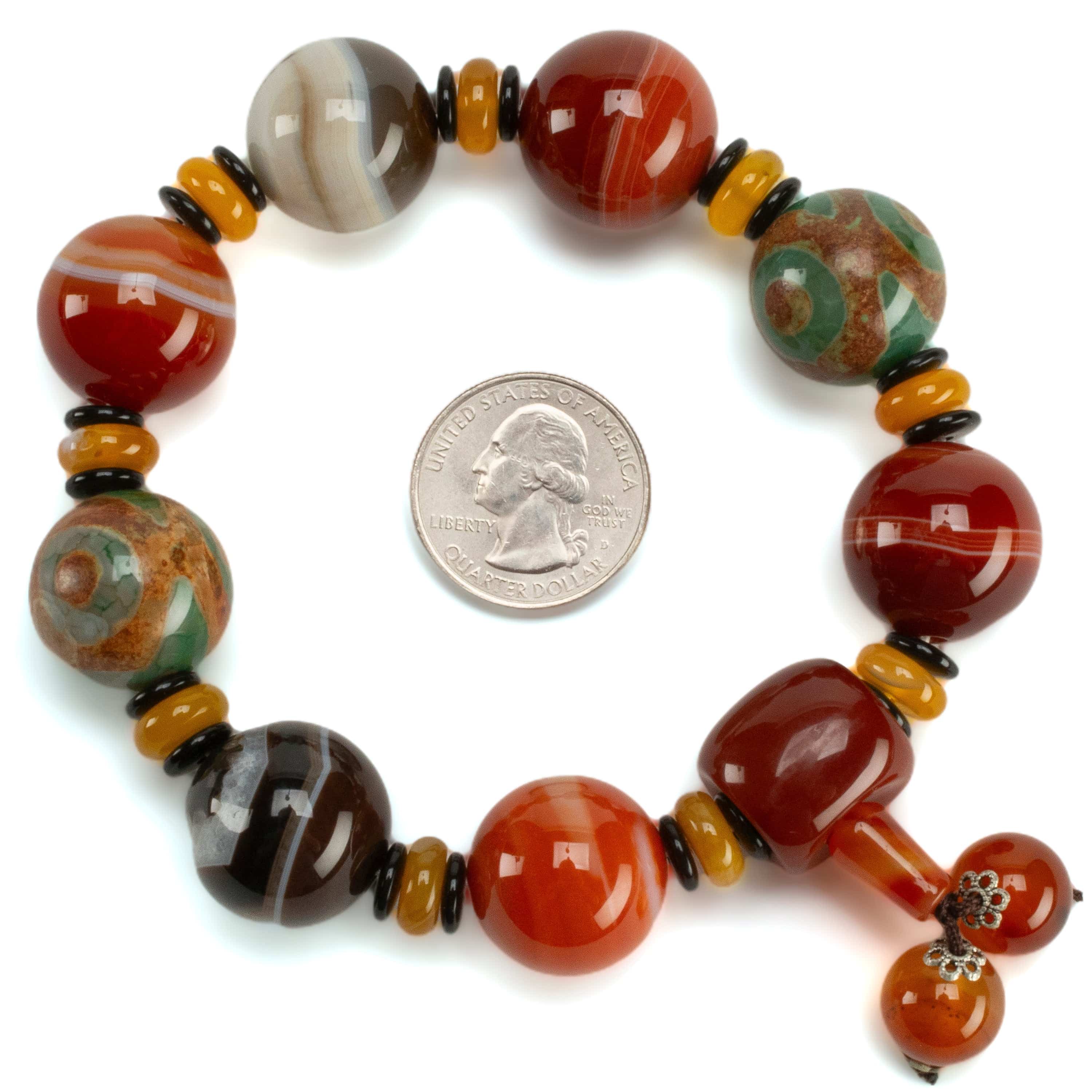Kalifano Gemstone Bracelets Carnelian & Agate 20mm Bead Gemstone Elastic Bracelet with Tassel WHITE-BGP-064