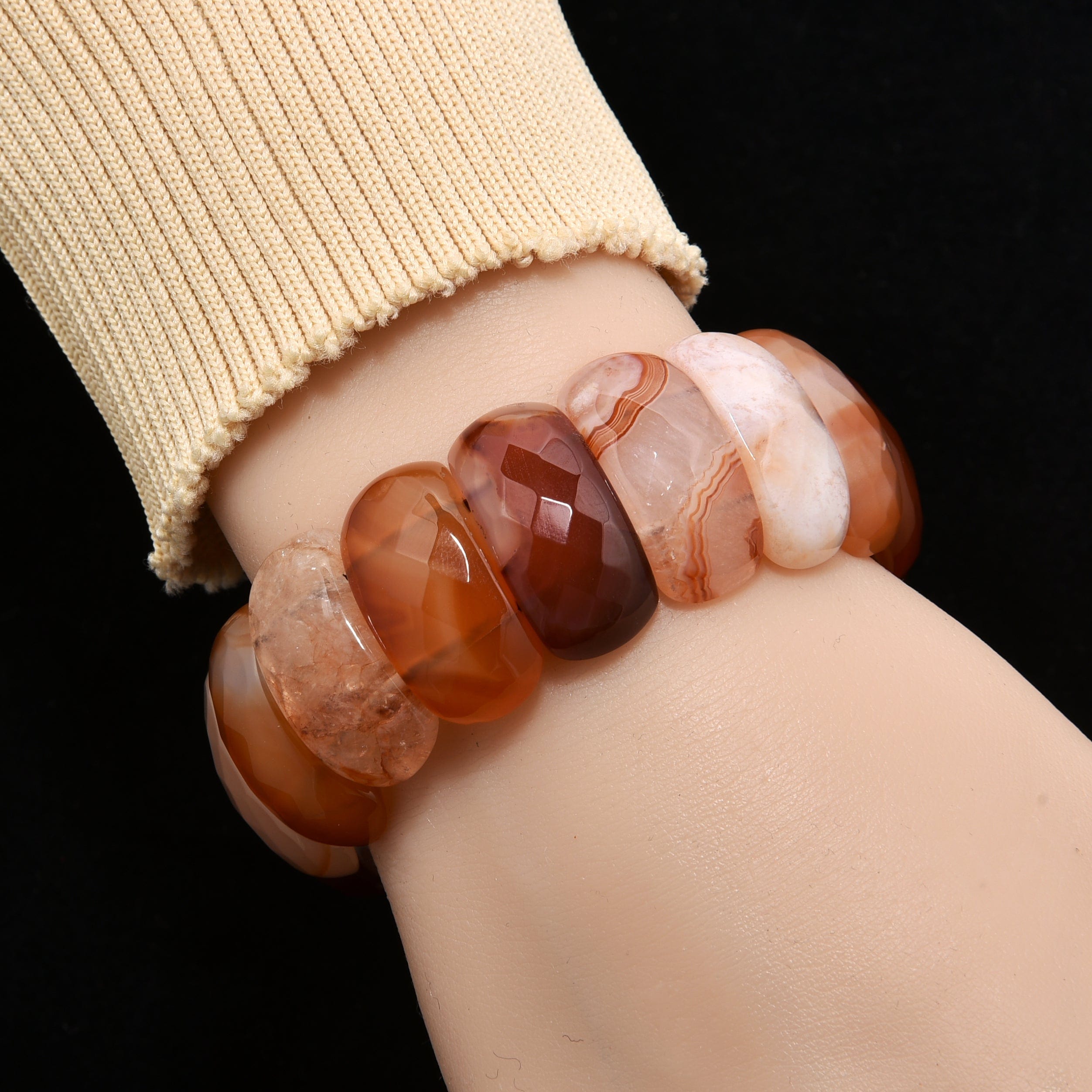 Kalifano Gemstone Bracelets Carnelian Faceted Gemstone Bead Elastic Bracelet