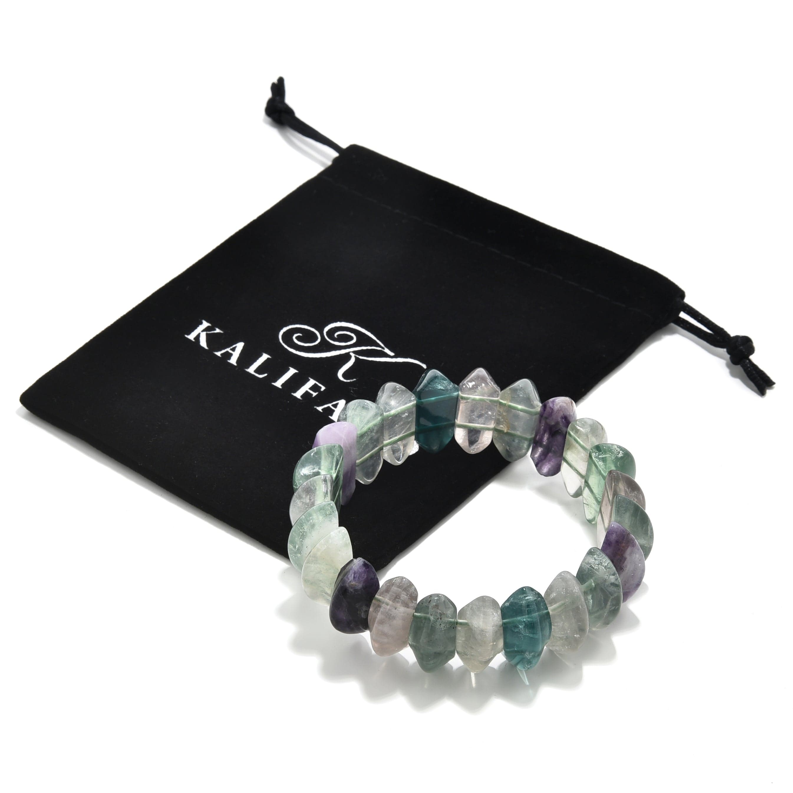 Kalifano Gemstone Bracelets Fluorite 20 mm Diamond Cut Gemstone Elastic Bracelet