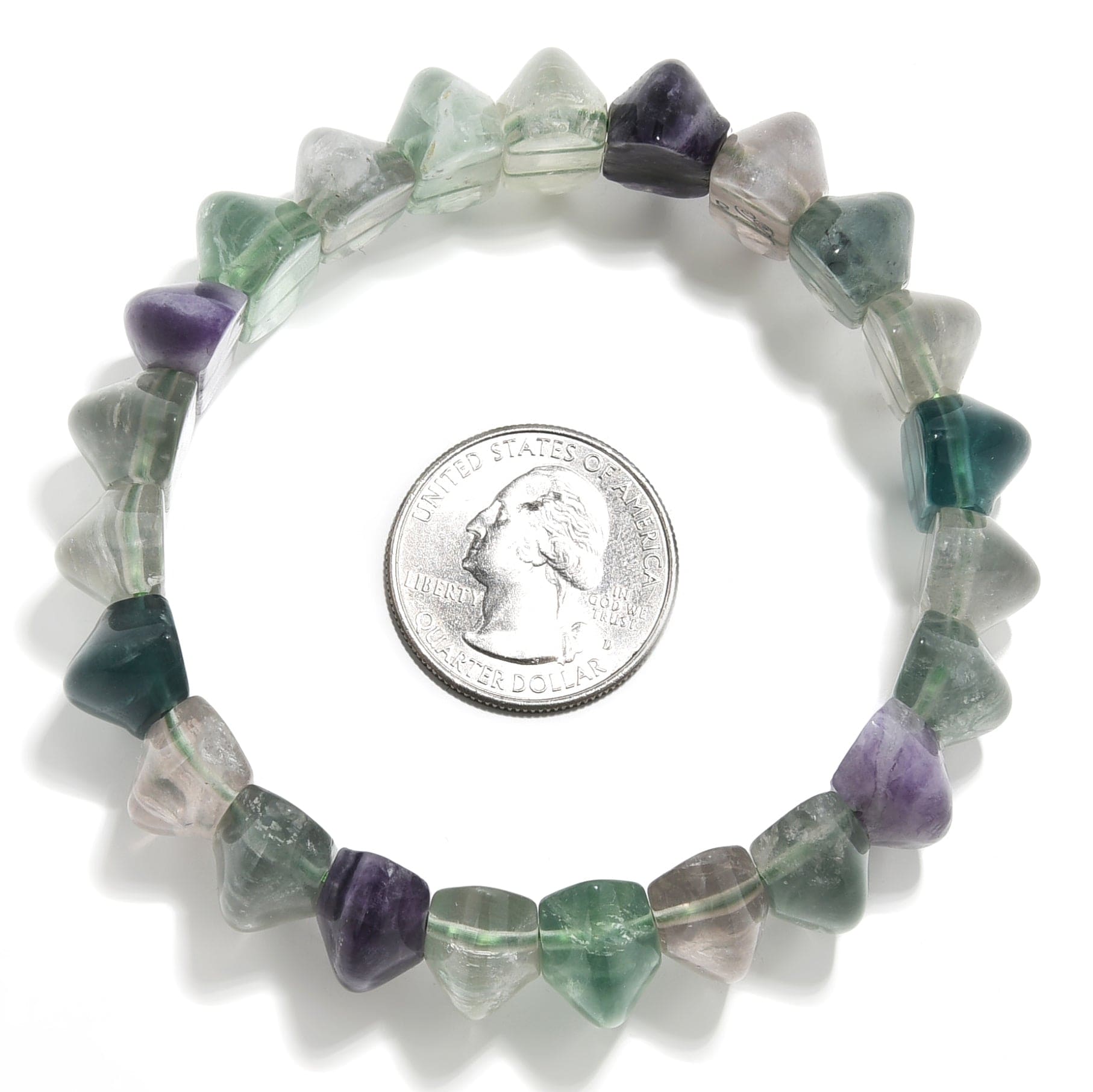 Kalifano Gemstone Bracelets Fluorite 20 mm Diamond Cut Gemstone Elastic Bracelet