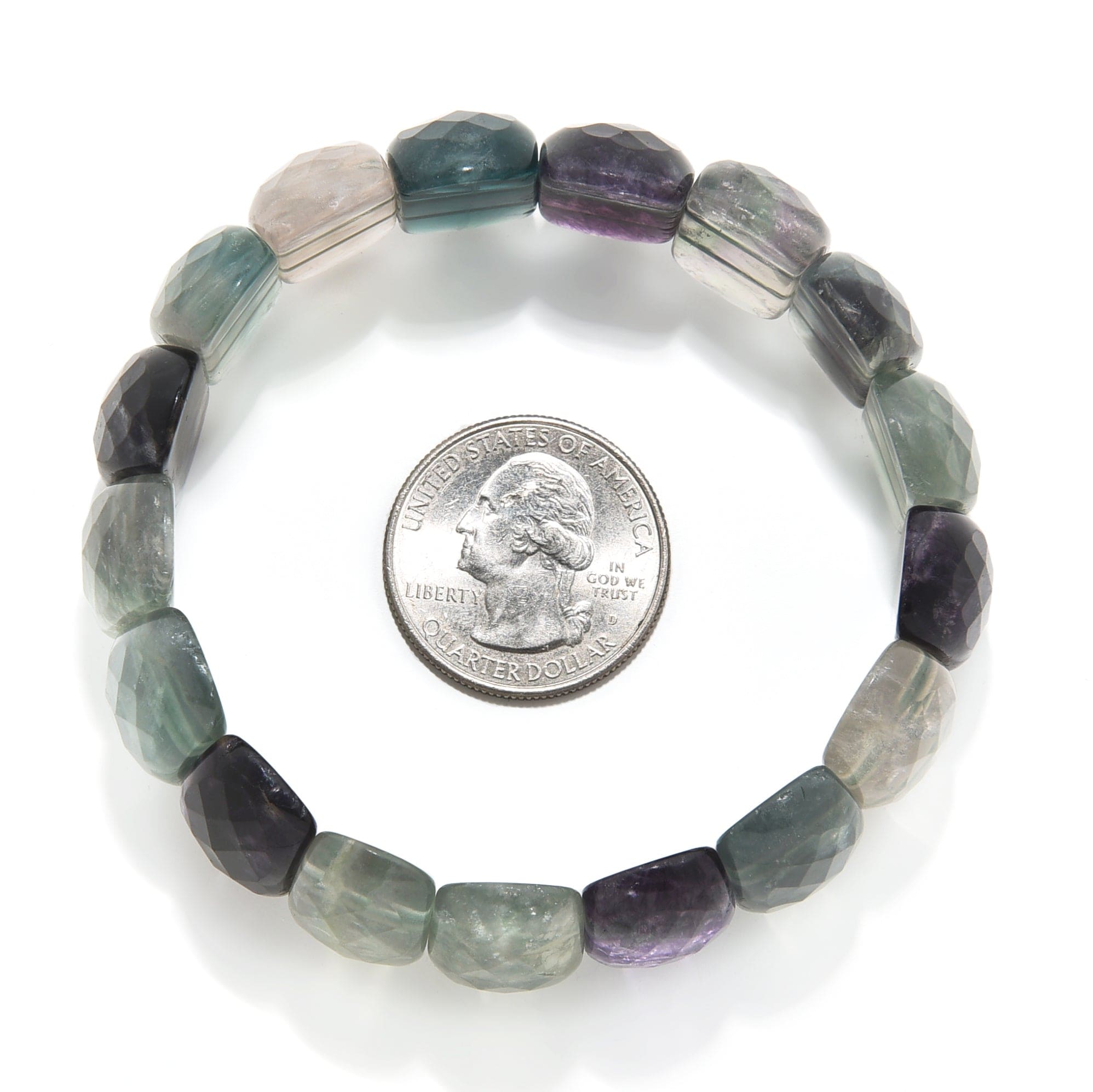 Kalifano Gemstone Bracelets Fluorite Faceted Gemstone Bead Elastic Bracelet