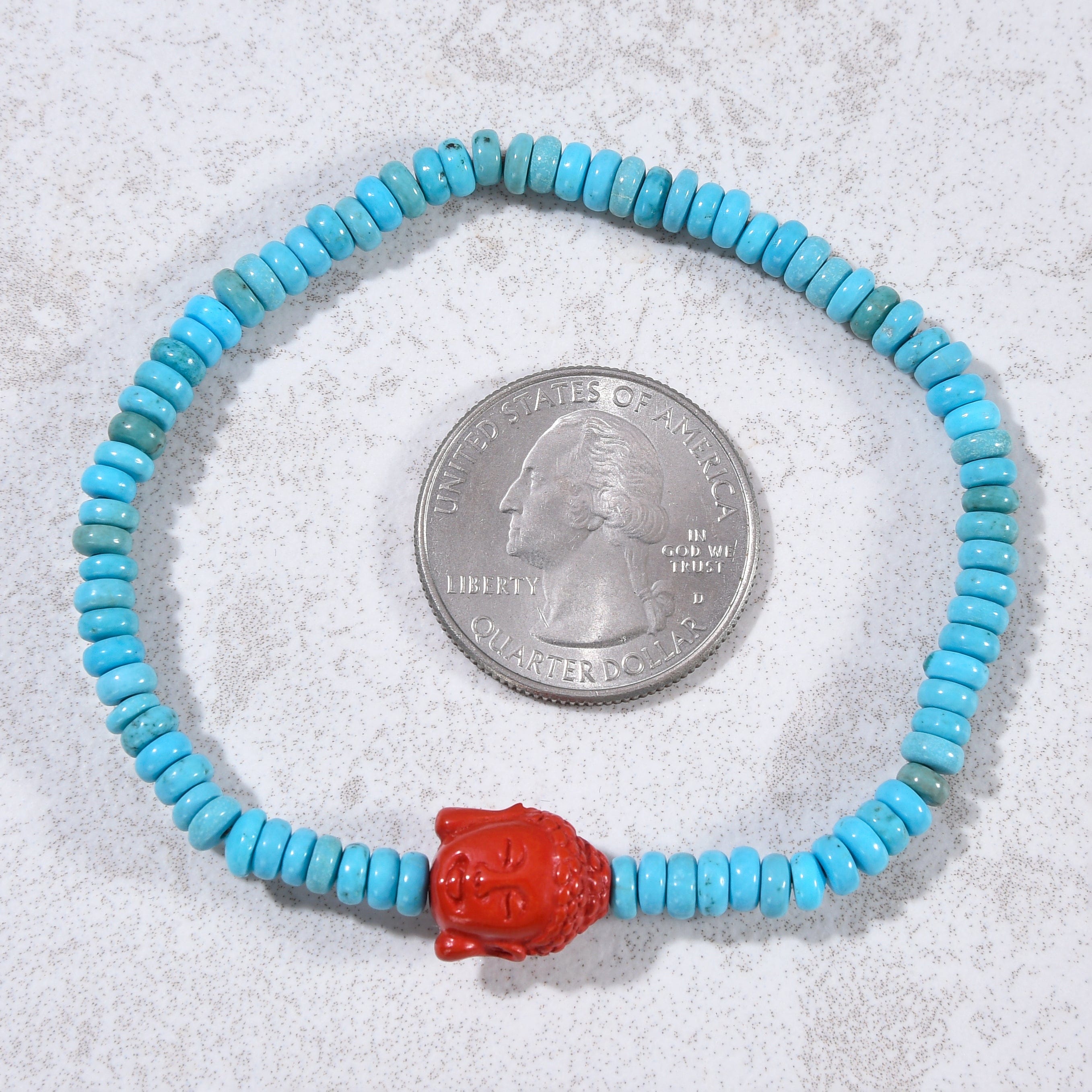 Kalifano Gemstone Bracelets Howlite Turquoise 2x4mm Elastic Gemstone Bracelet with Cinnabar Buddha