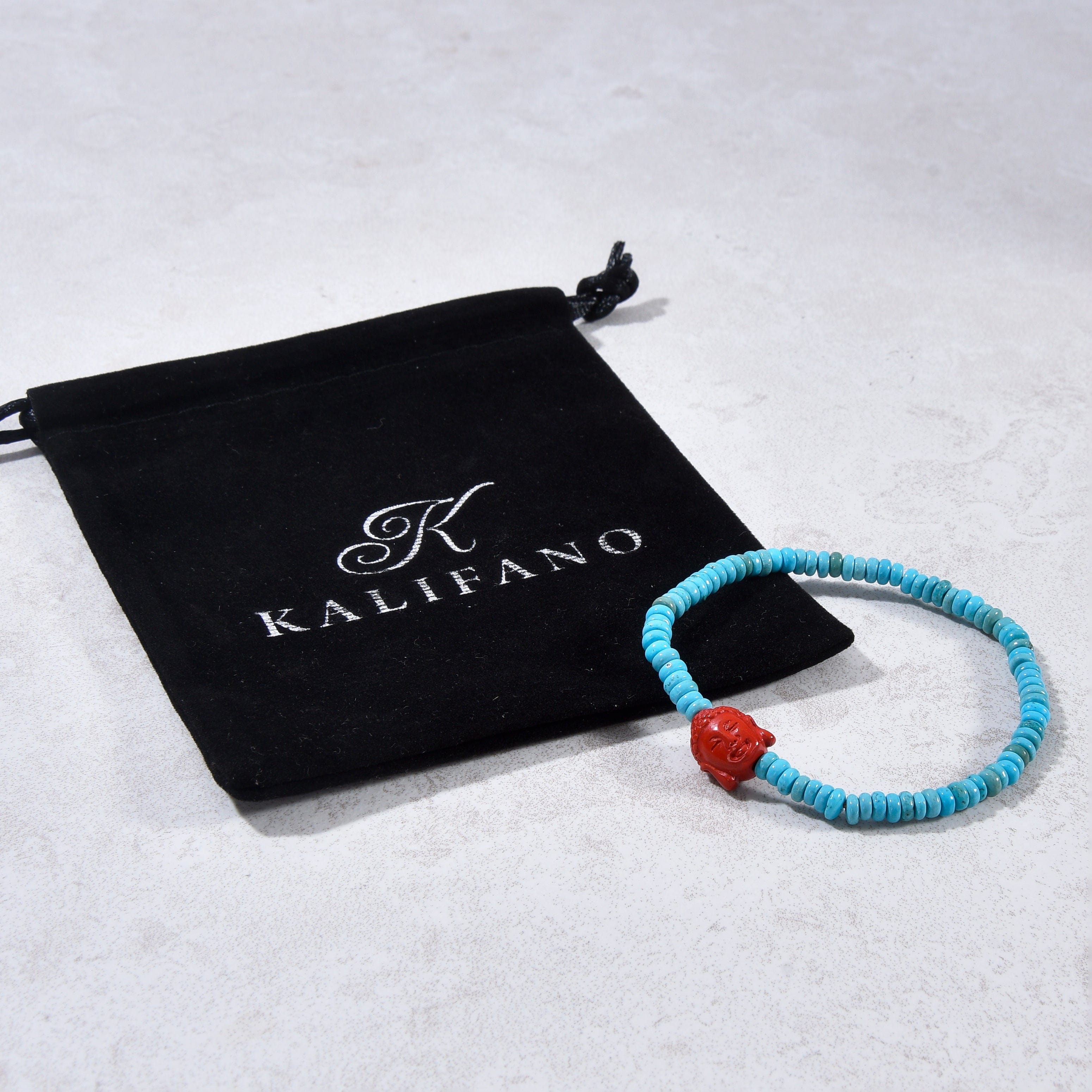 Kalifano Gemstone Bracelets Howlite Turquoise 2x4mm Elastic Gemstone Bracelet with Cinnabar Buddha