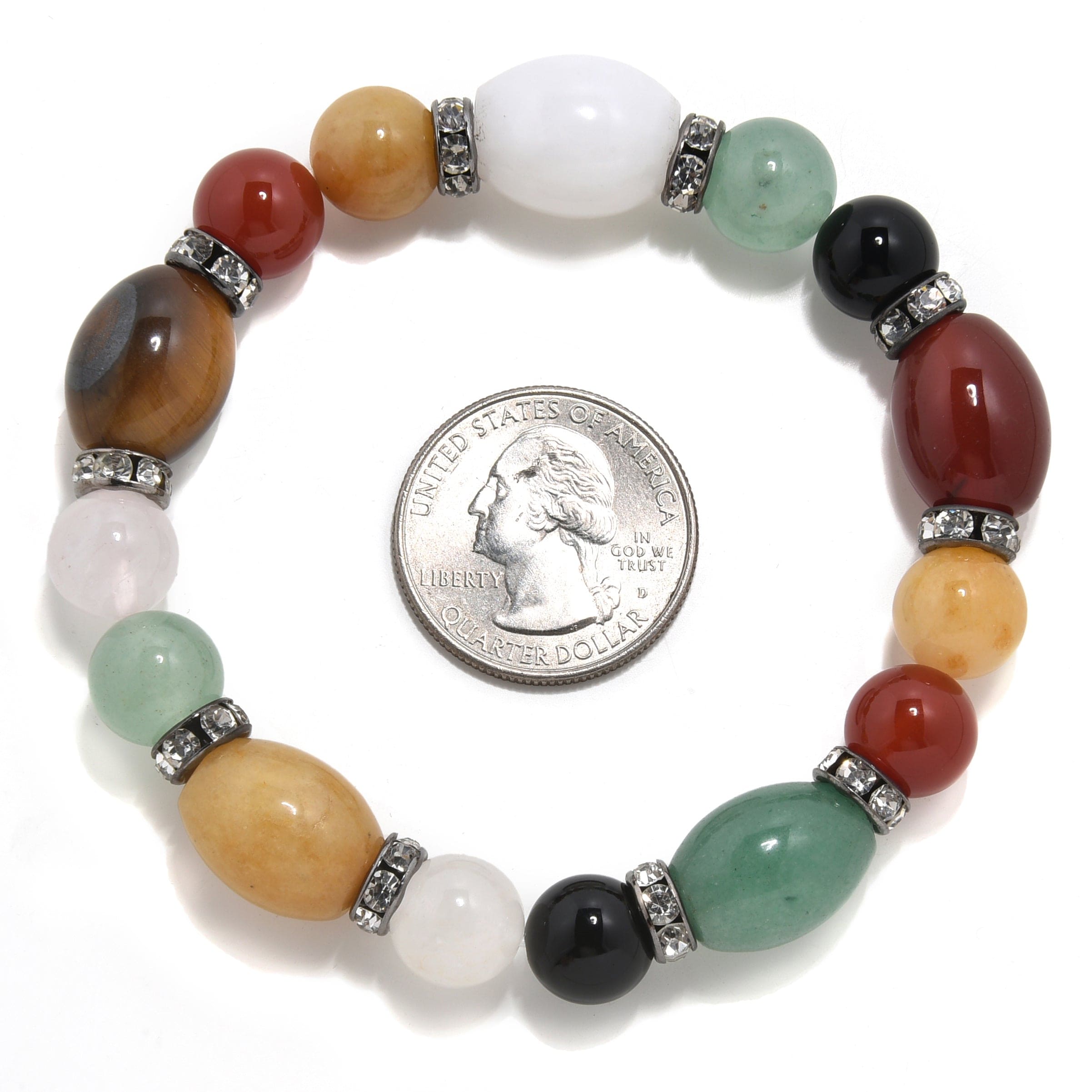 Kalifano Gemstone Bracelets Multi Gemstone with Crystal Accent 10mm Beads Elastic Bracelet BLUE-BGP-060