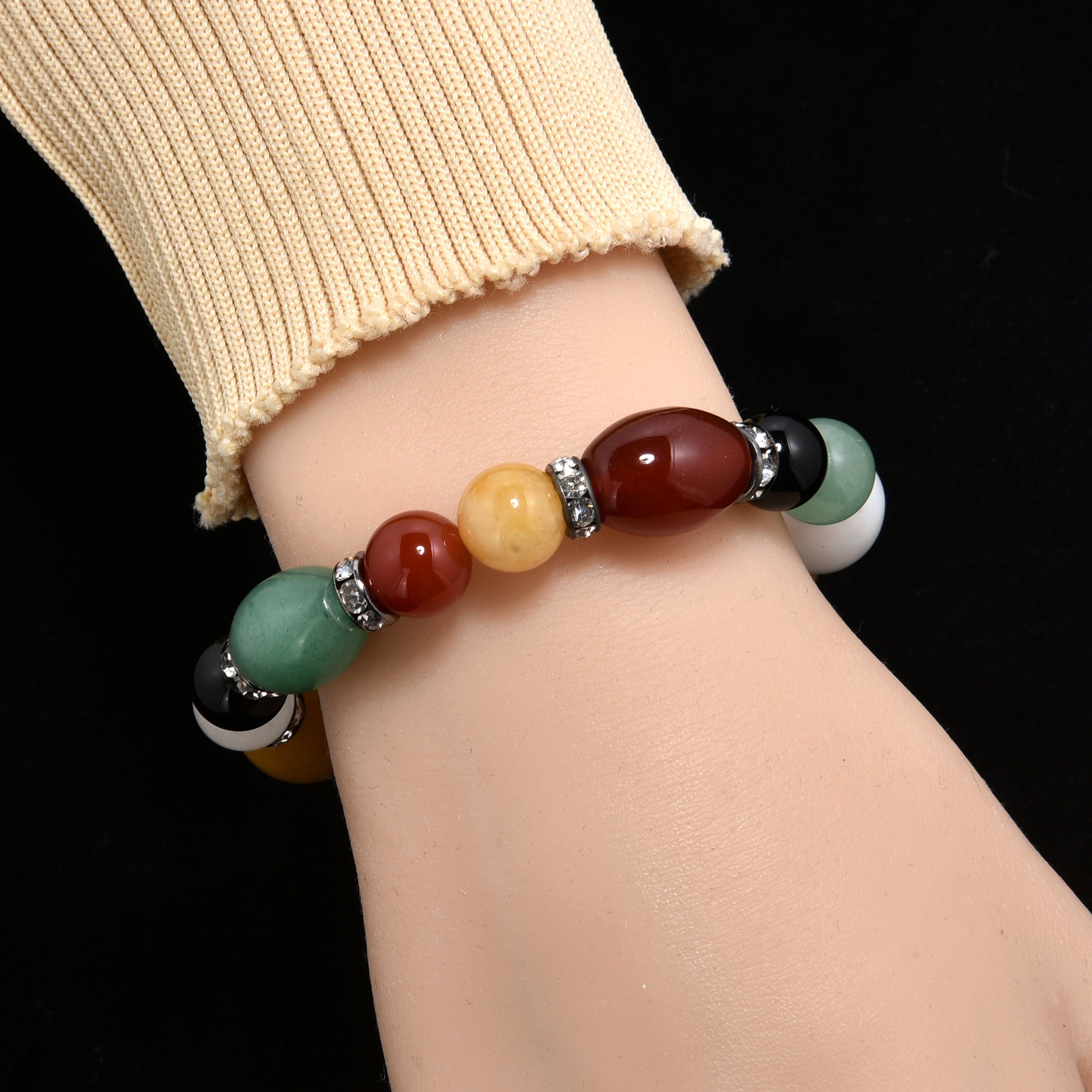 Kalifano Gemstone Bracelets Multi Gemstone with Crystal Accent 10mm Beads Elastic Bracelet BLUE-BGP-060
