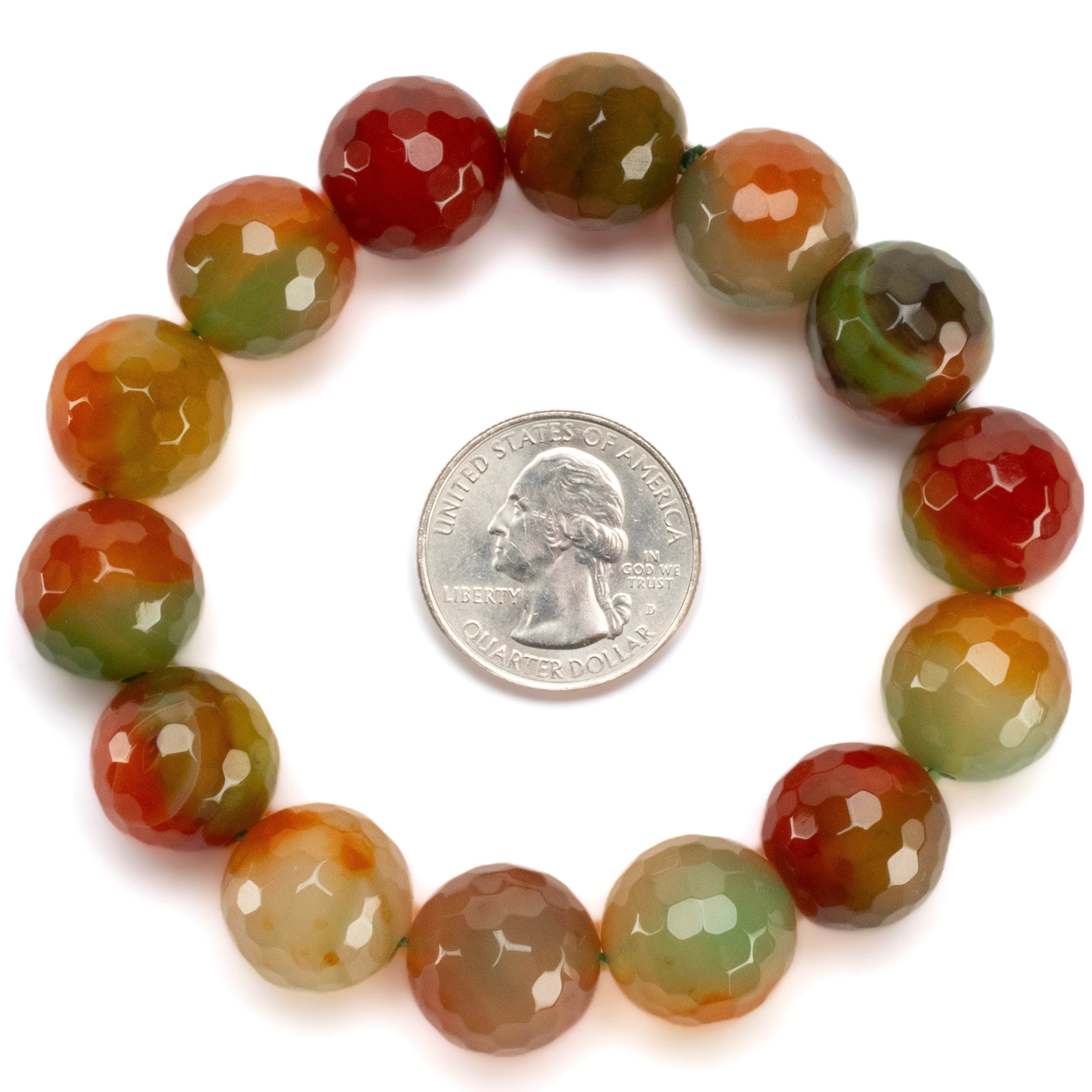 Kalifano Gemstone Bracelets Natural Agate Faceted 16mm Gemstone Bead Elastic Bracelet PLAT-BGP-036