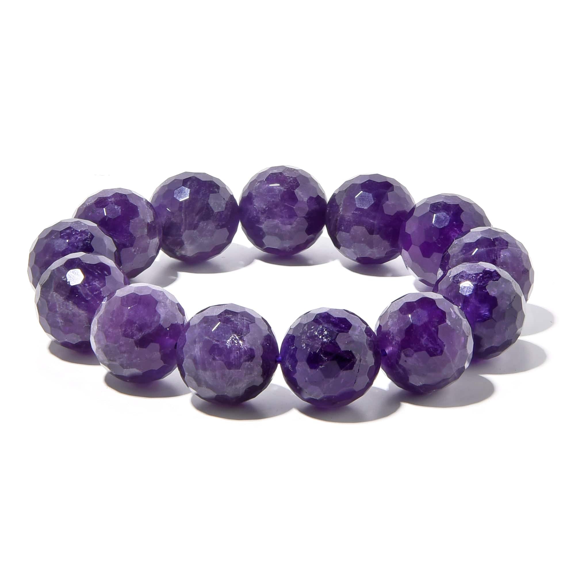 Kalifano Gemstone Bracelets Natural Amethyst 16mm Faceted Gemstone Bead Elastic Bracelet BLACK-BGP-048