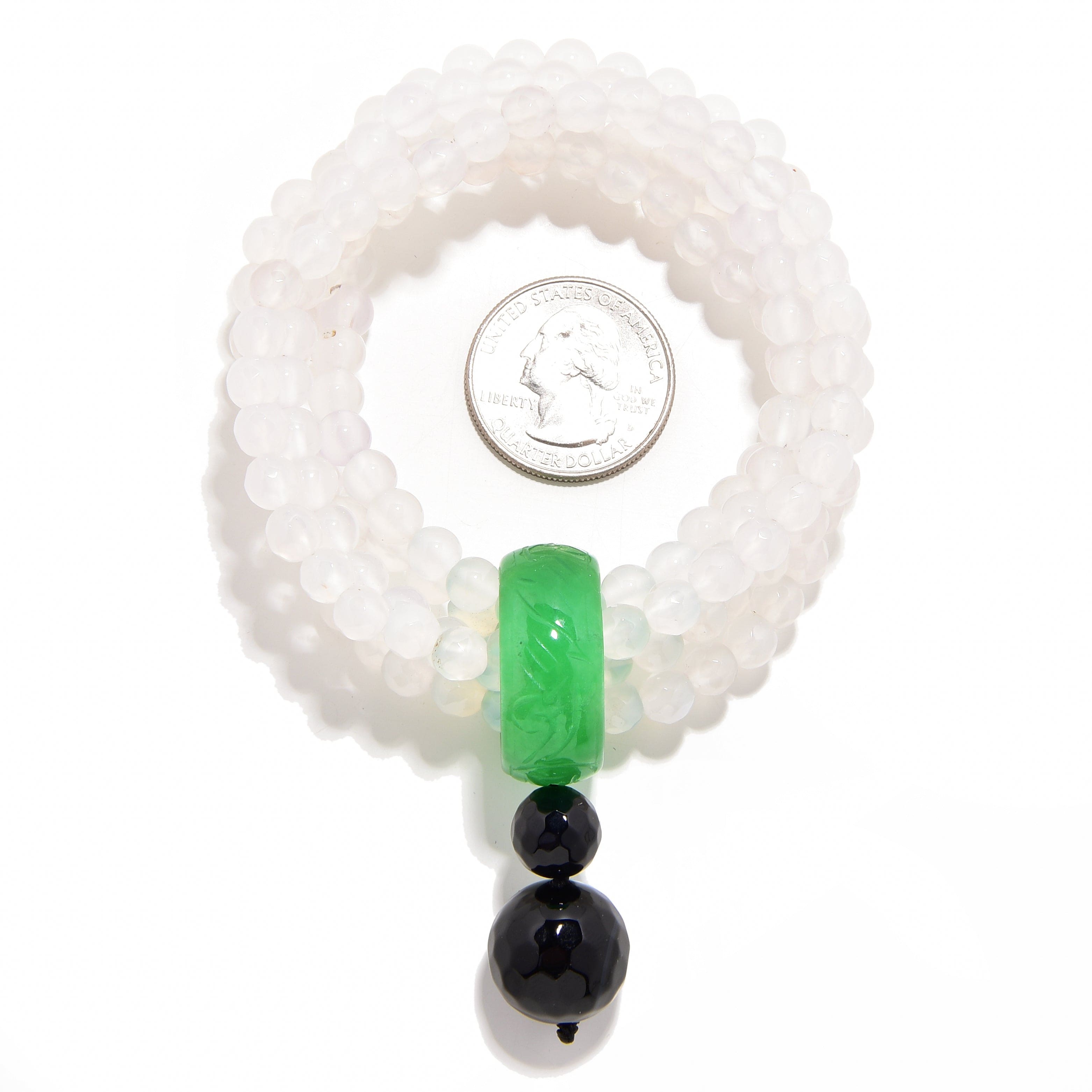 Kalifano Gemstone Bracelets Quartz Agate 6mm Beads with Jade Ring Gemstone Elastic Bracelet PLAT-BGP-JRQZ