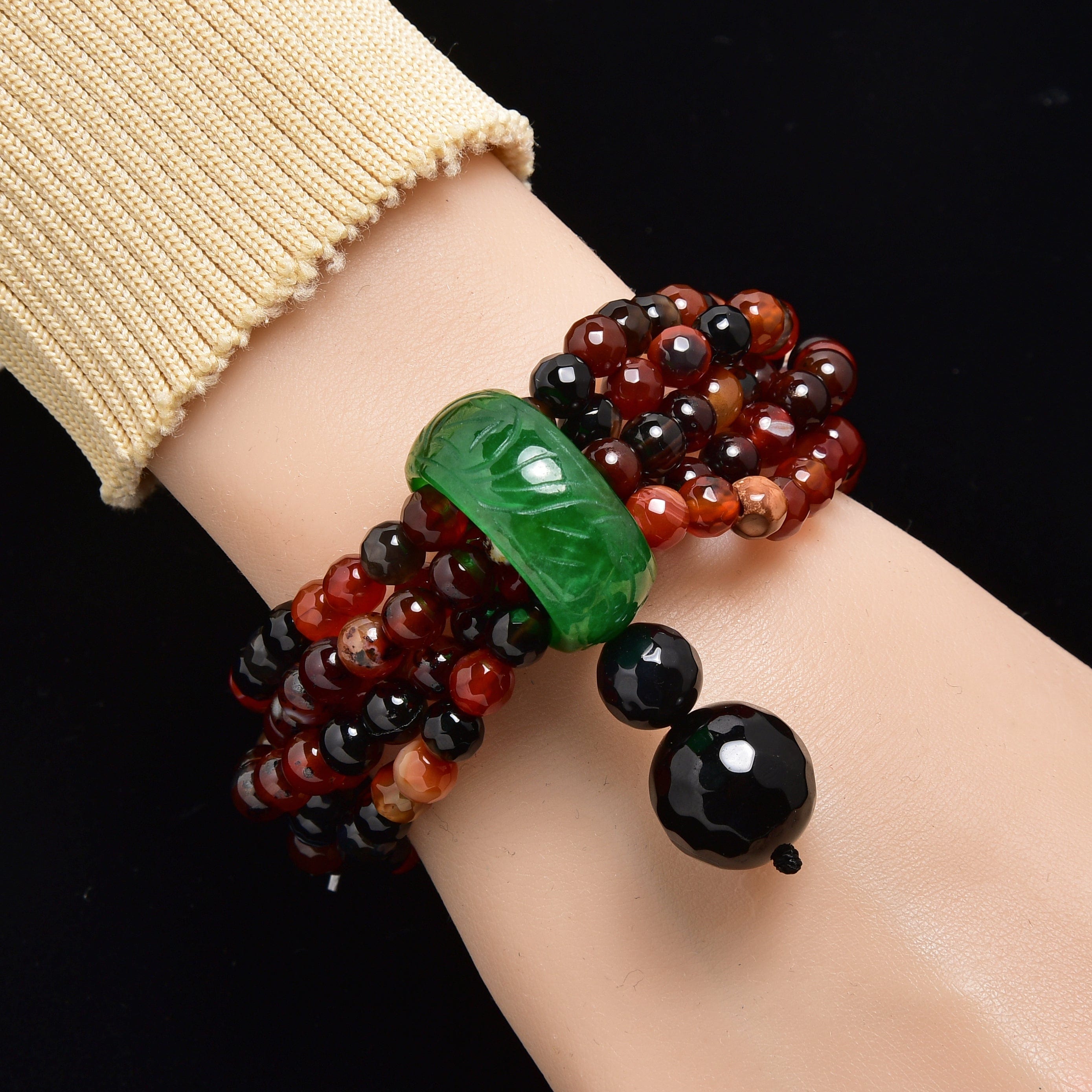 Kalifano Gemstone Bracelets Rainbow Agate 6mm Beads with Jade Ring Gemstone Elastic Bracelet PLAT-BGP-JRRW