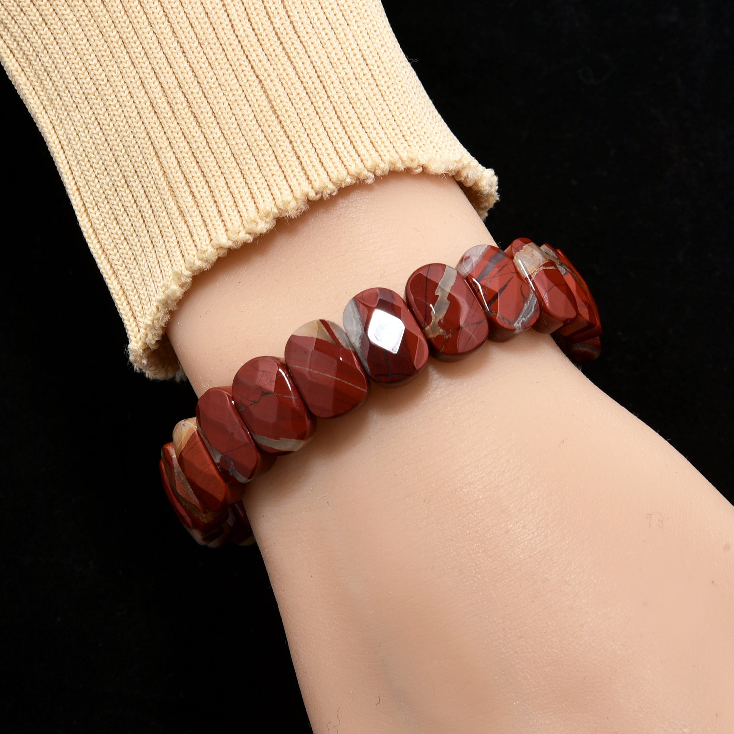 Kalifano Gemstone Bracelets Red Jasper Gemstone 14mm Beads Elastic Bracelet RED-BGP-098