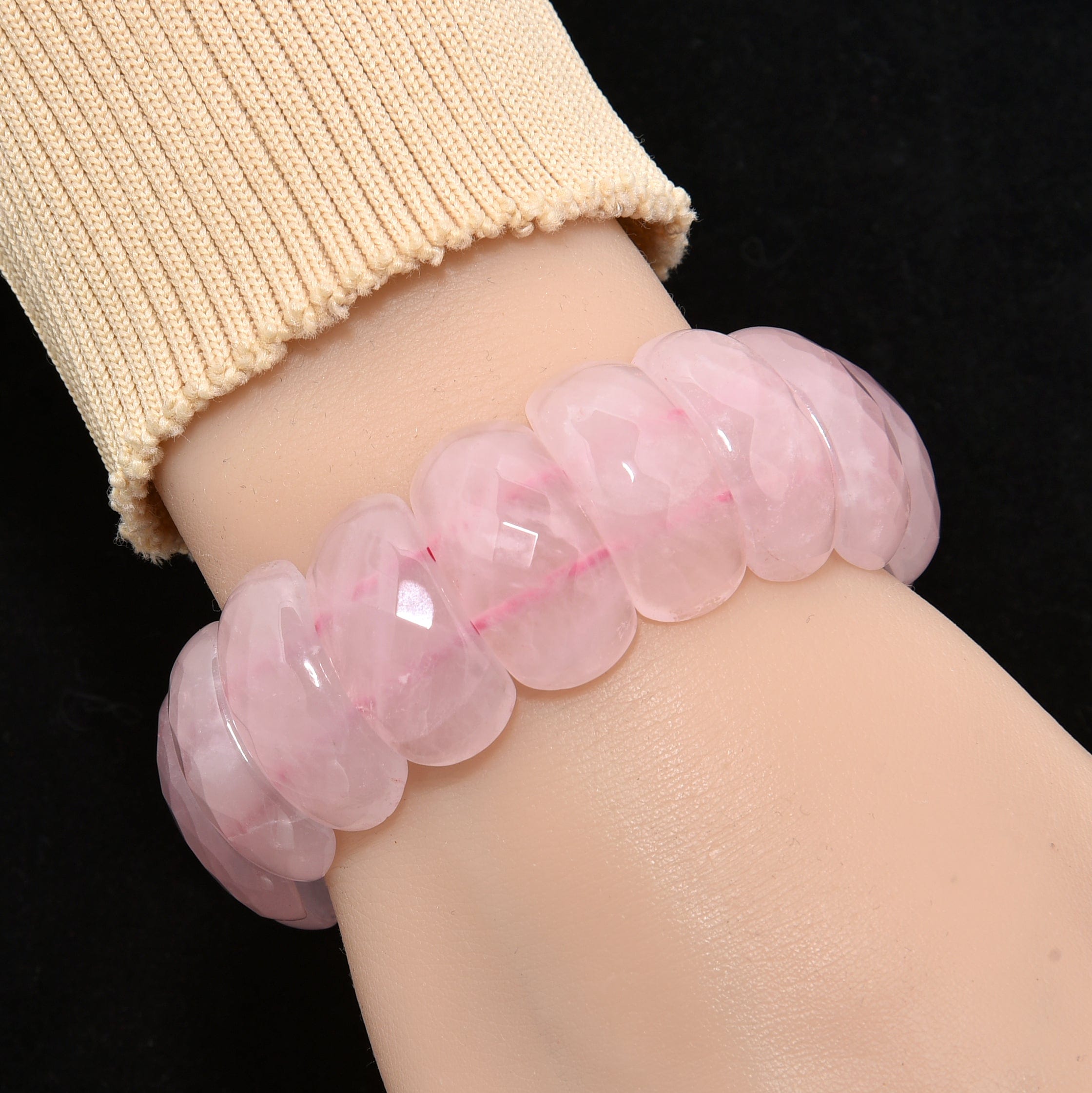 Kalifano Gemstone Bracelets Rose Quartz 25mm Gemstone Bead Elastic Bracelet PLAT-BGP-042