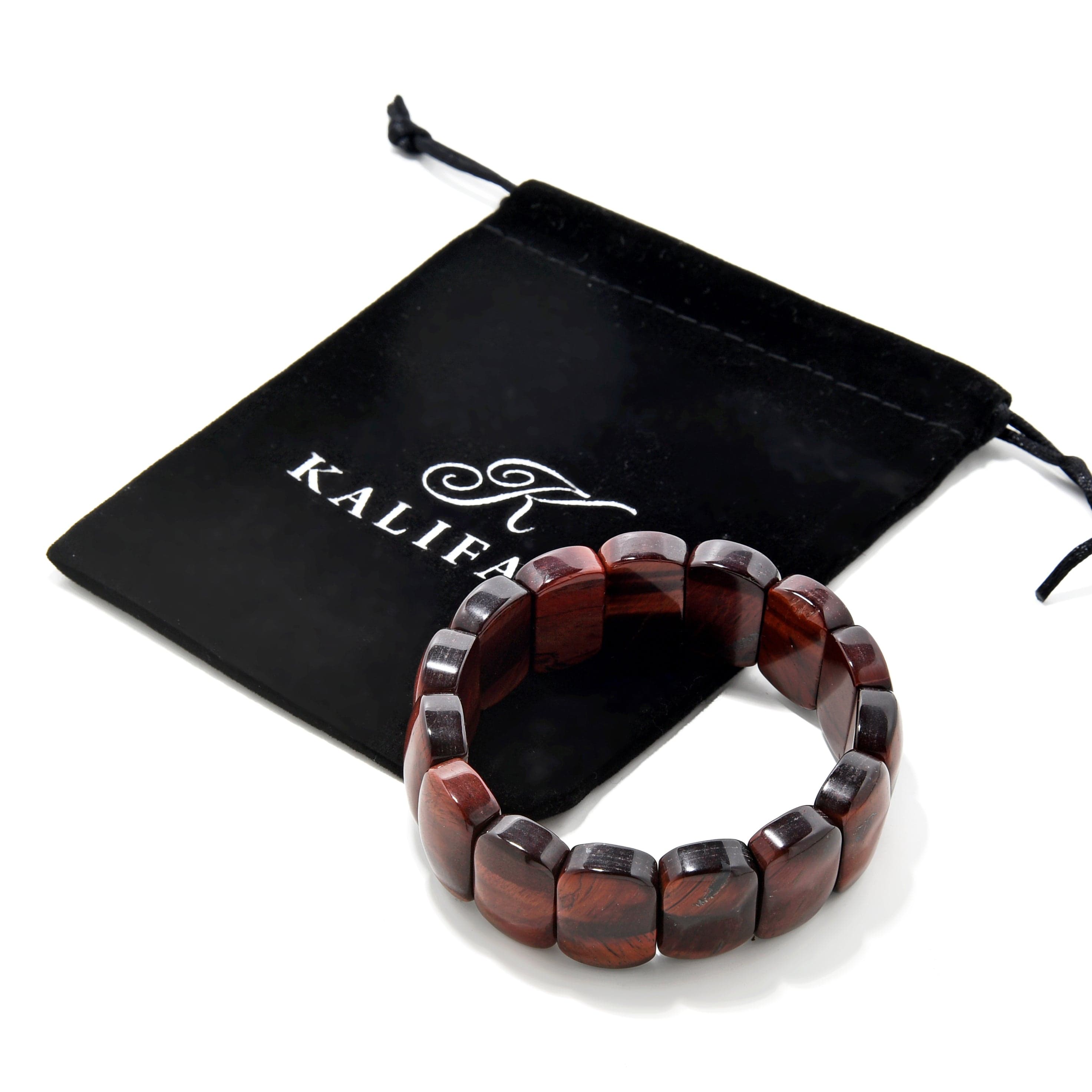 Kalifano Gemstone Bracelets Tiger Eye 20mm Beads Gemstone Elastic Bracelet BLACK-BGP-052