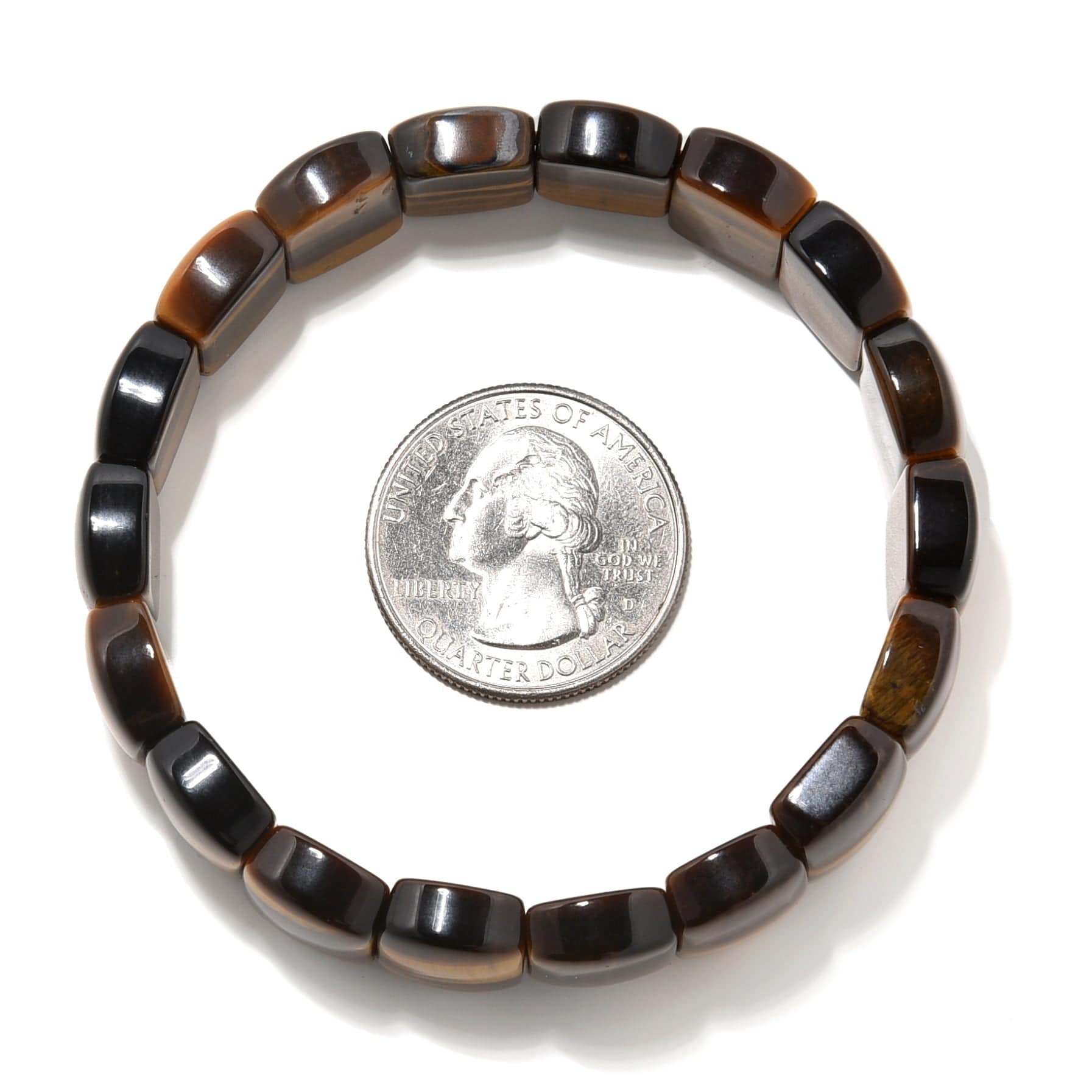 Kalifano Gemstone Bracelets Tiger Eye Gemstone 17mm Beads Elastic Bracelet PLAT-BGP-047