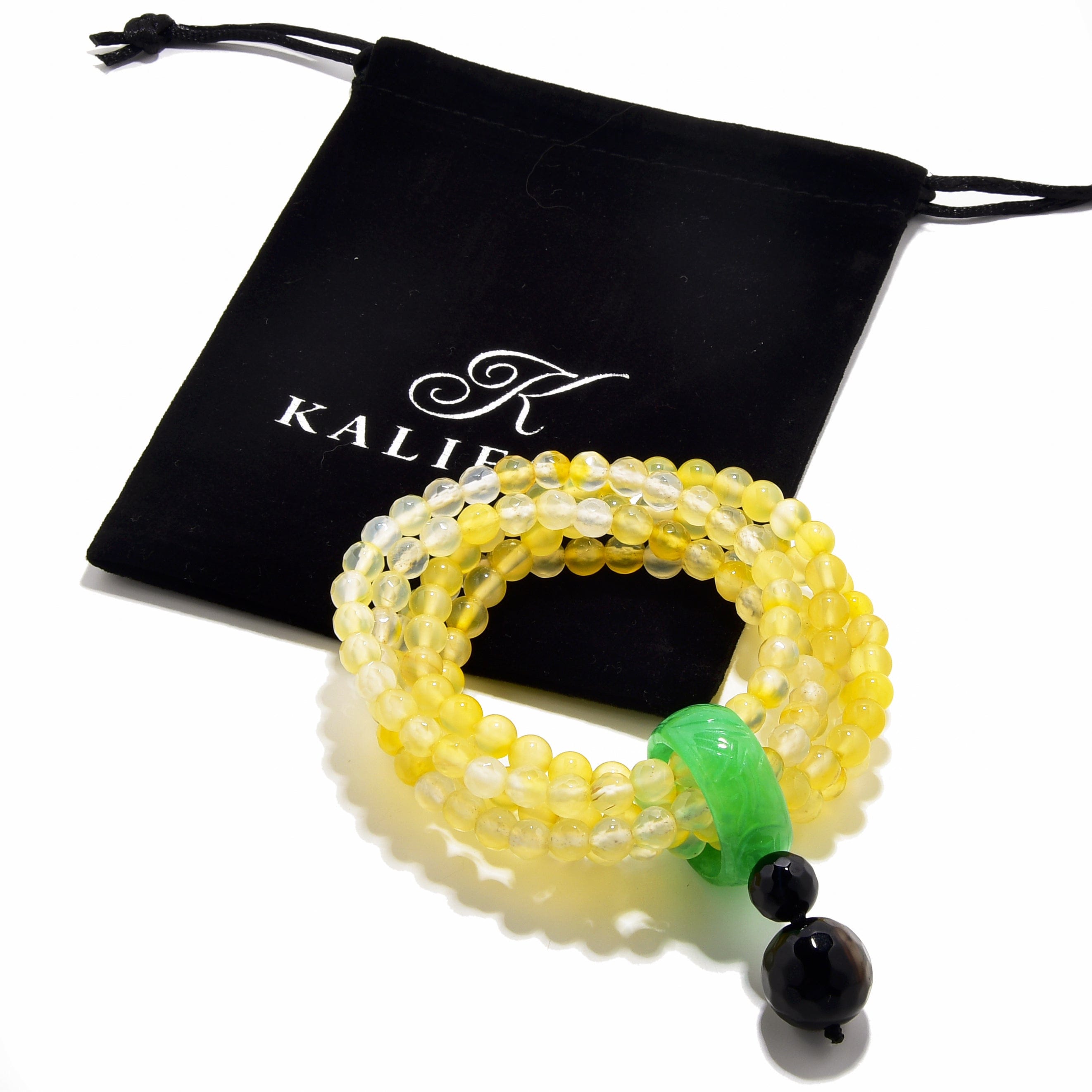 Kalifano Gemstone Bracelets Yellow Agate 6mm Beads with Jade Ring Gemstone Elastic Bracelet PLAT-BGP-JRYW