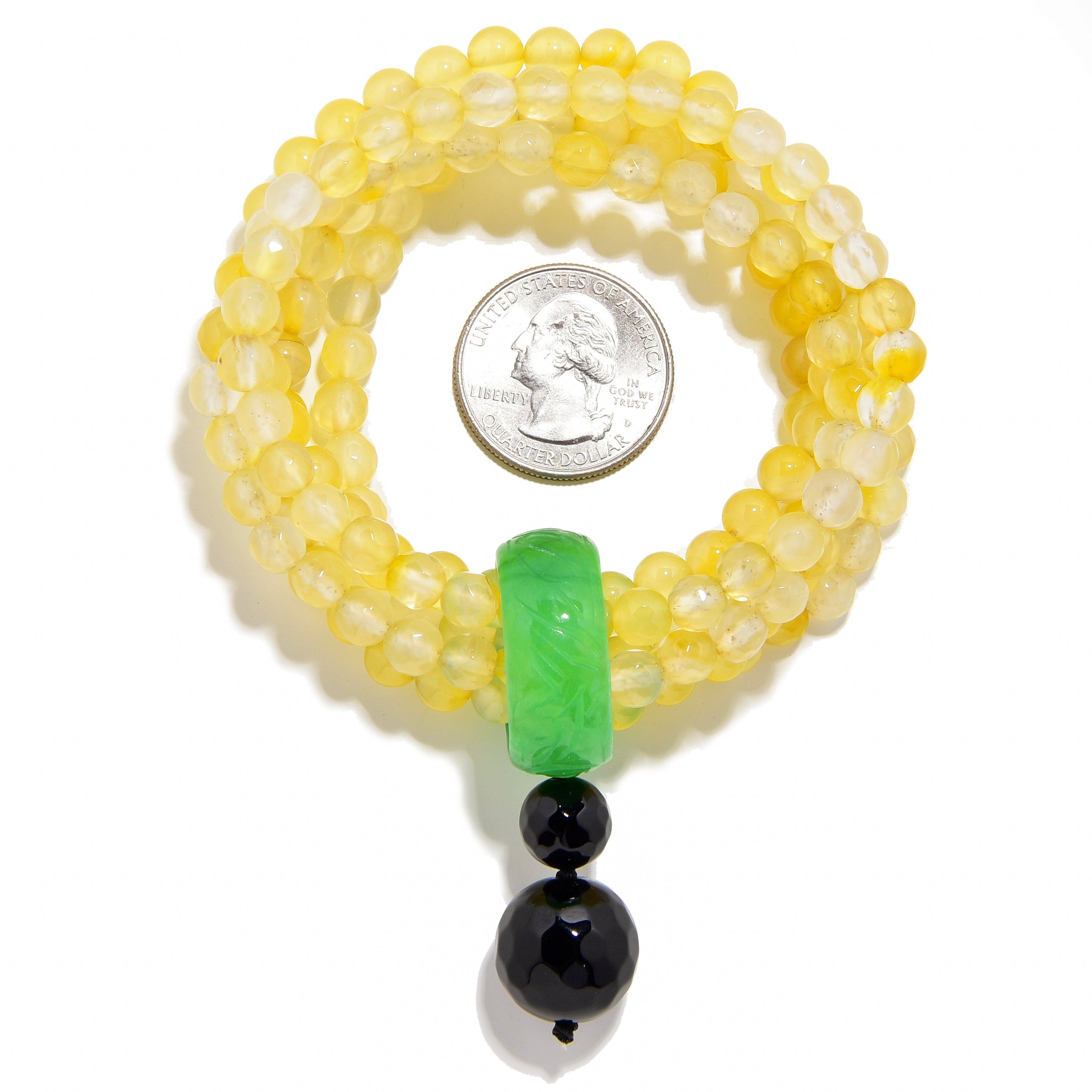 Kalifano Gemstone Bracelets Yellow Agate 6mm Beads with Jade Ring Gemstone Elastic Bracelet PLAT-BGP-JRYW