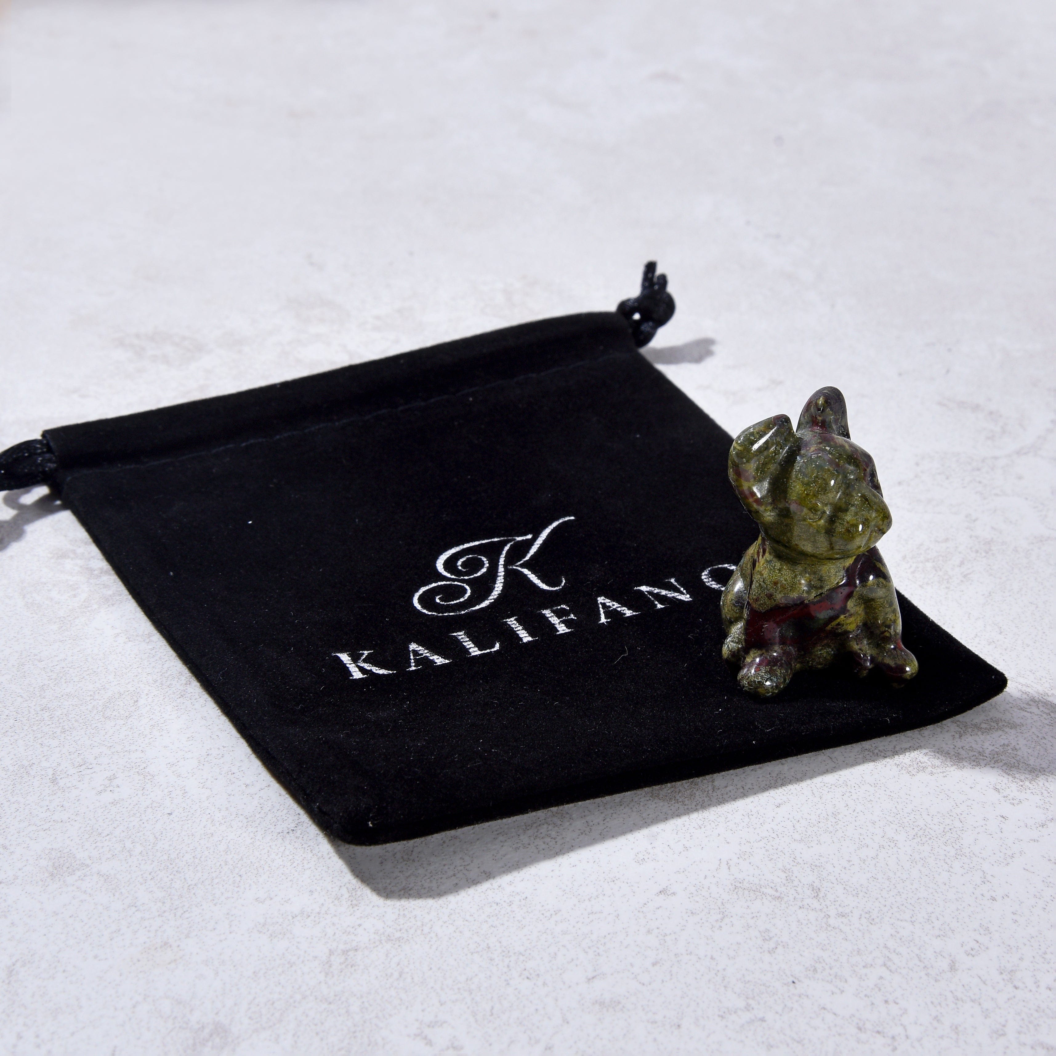 KALIFANO Gemstone Carvings 1.5" Bloodstone Bulldog Natural Gemstone Carving CV11-BD-BS