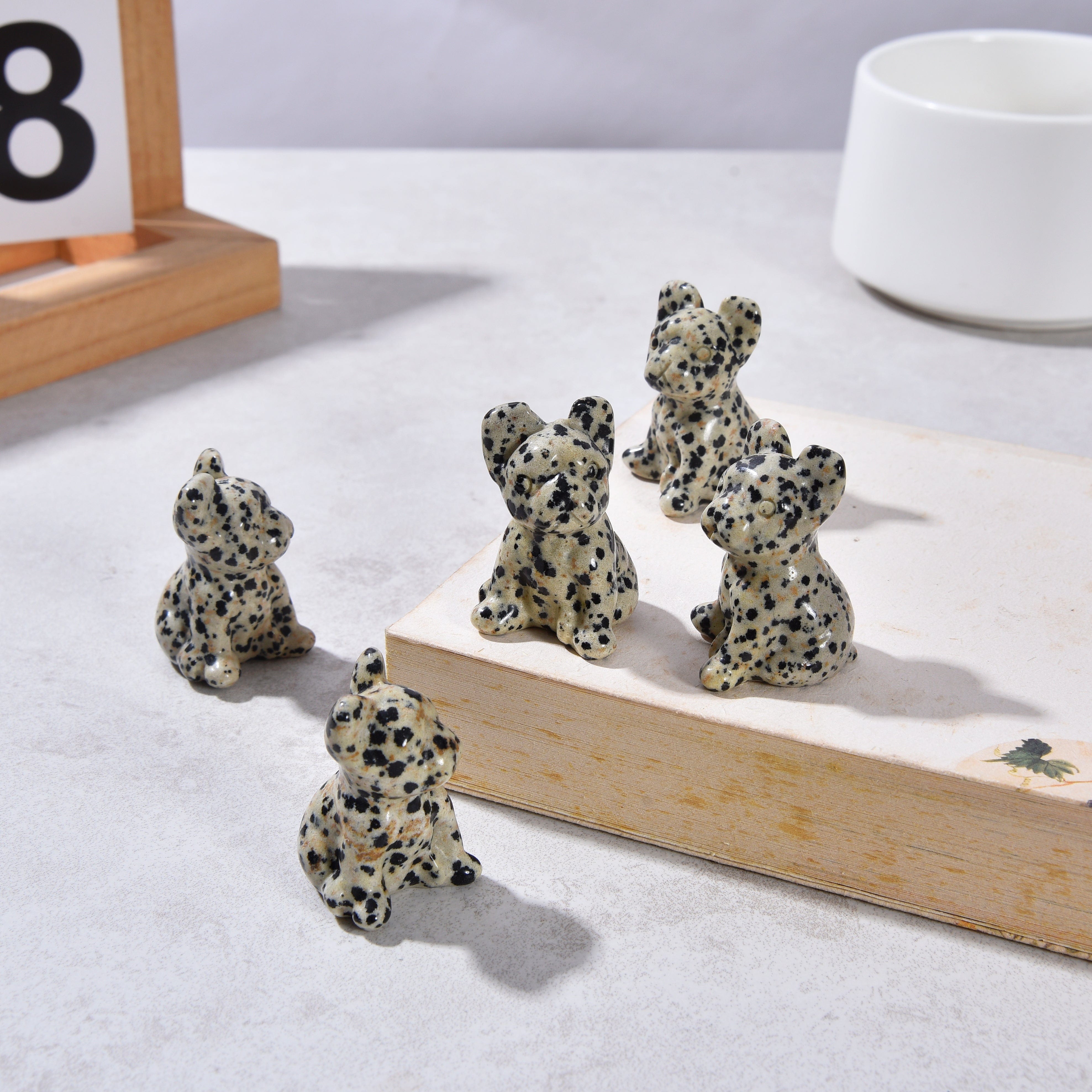 KALIFANO Gemstone Carvings 1.5" Dalmation Jasper Bulldog Natural Gemstone Carving CV11-BD-DJ