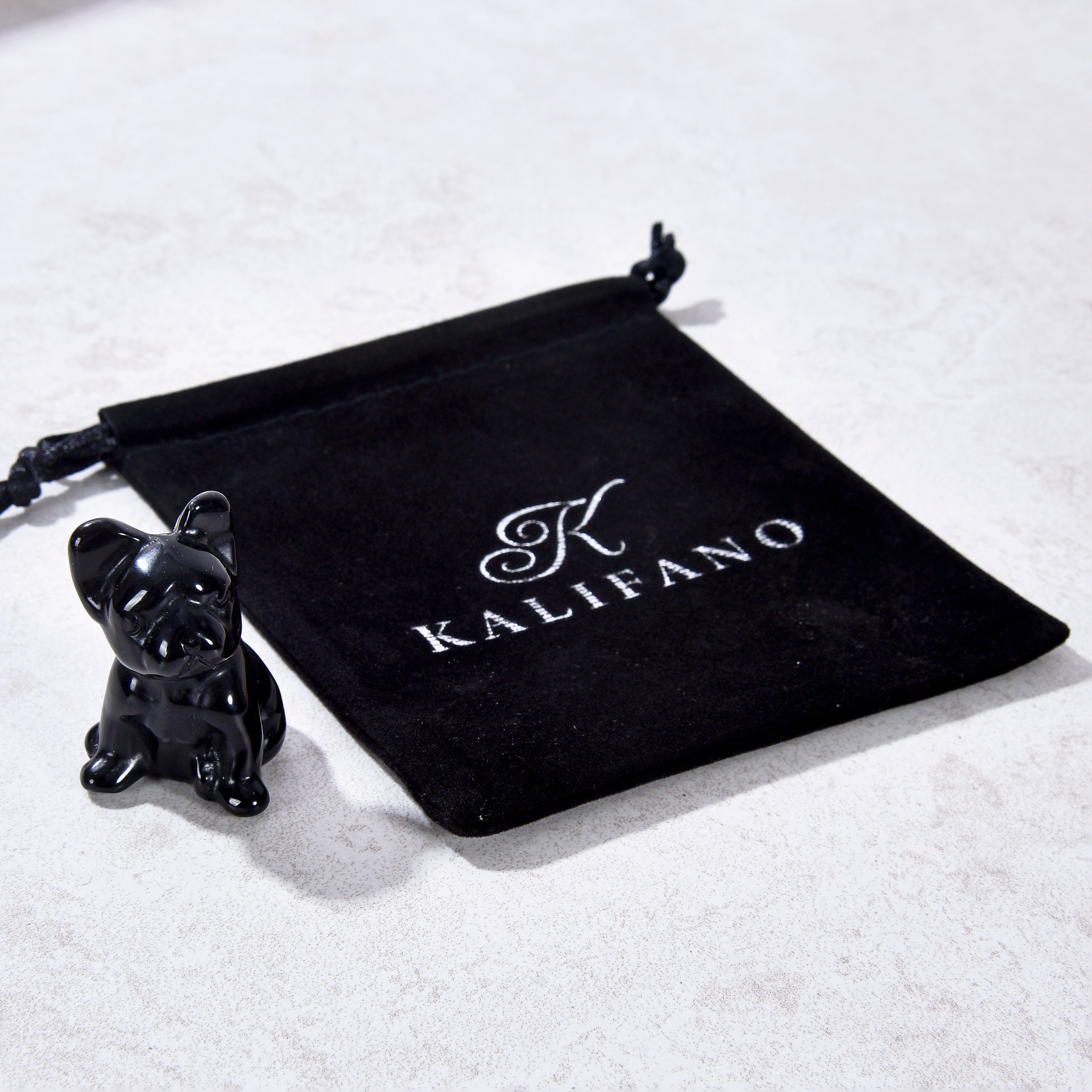 KALIFANO Gemstone Carvings 1.5" Obsidian Bulldog Natural Gemstone Carving CV11-BD-OB