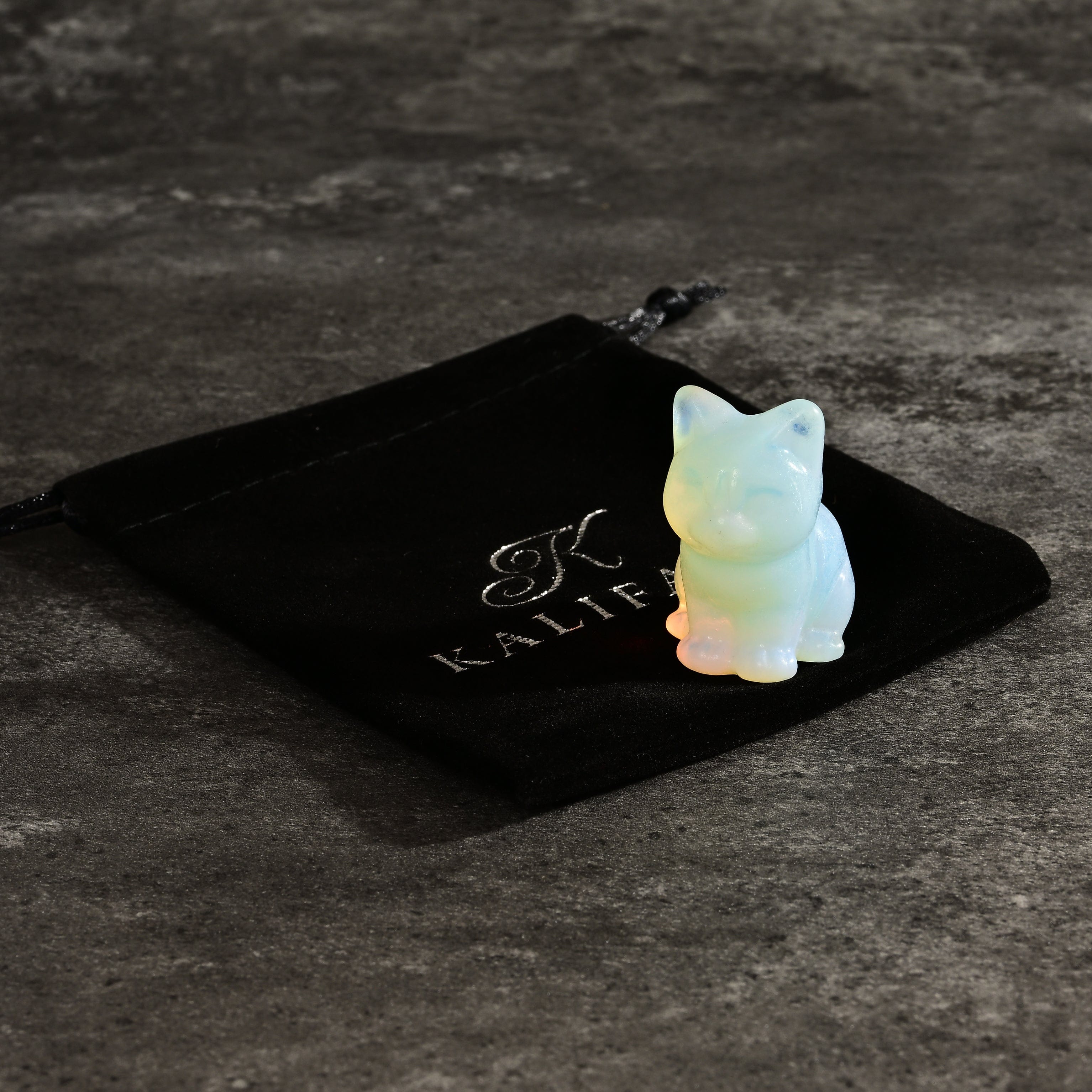 KALIFANO Gemstone Carvings 1.5" Opalite Moonstone Cat Gemstone Carving CV11-C-MS