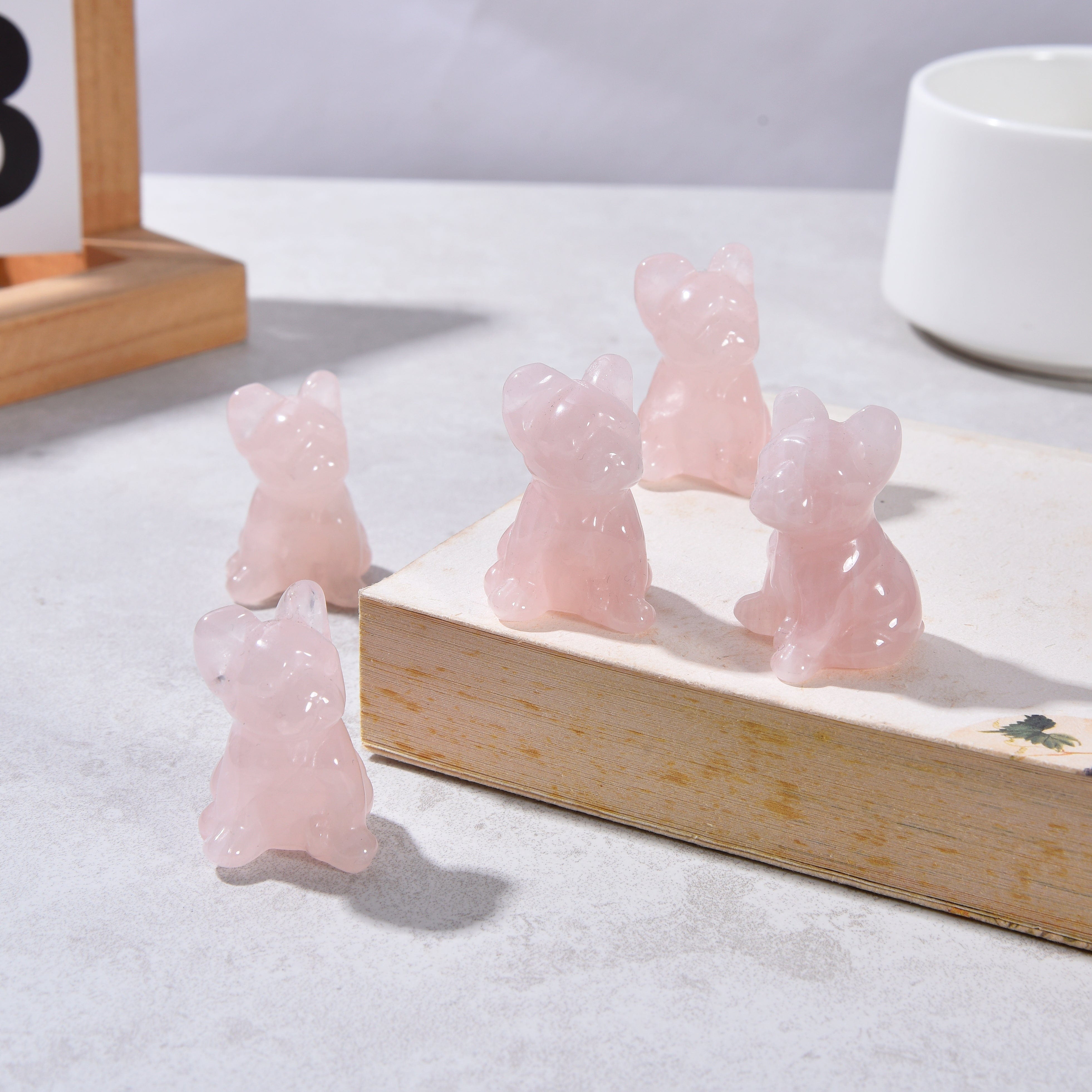 KALIFANO Gemstone Carvings 1.5" Rose Quartz Bulldog Natural Gemstone Carving CV11-BD-RQ