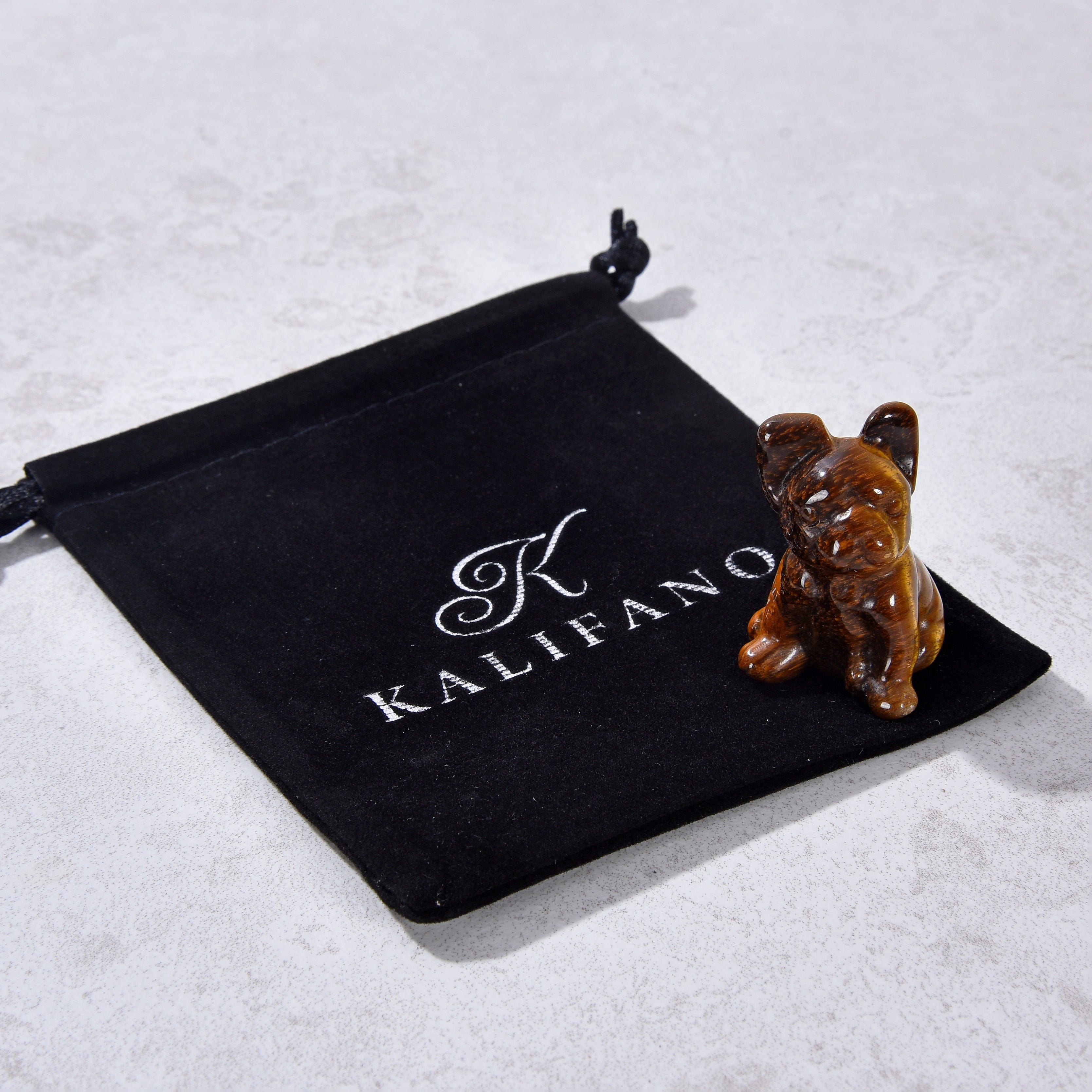KALIFANO Gemstone Carvings 1.5" Tiger Eye Bulldog Natural Gemstone Carving CV11-BD-TE