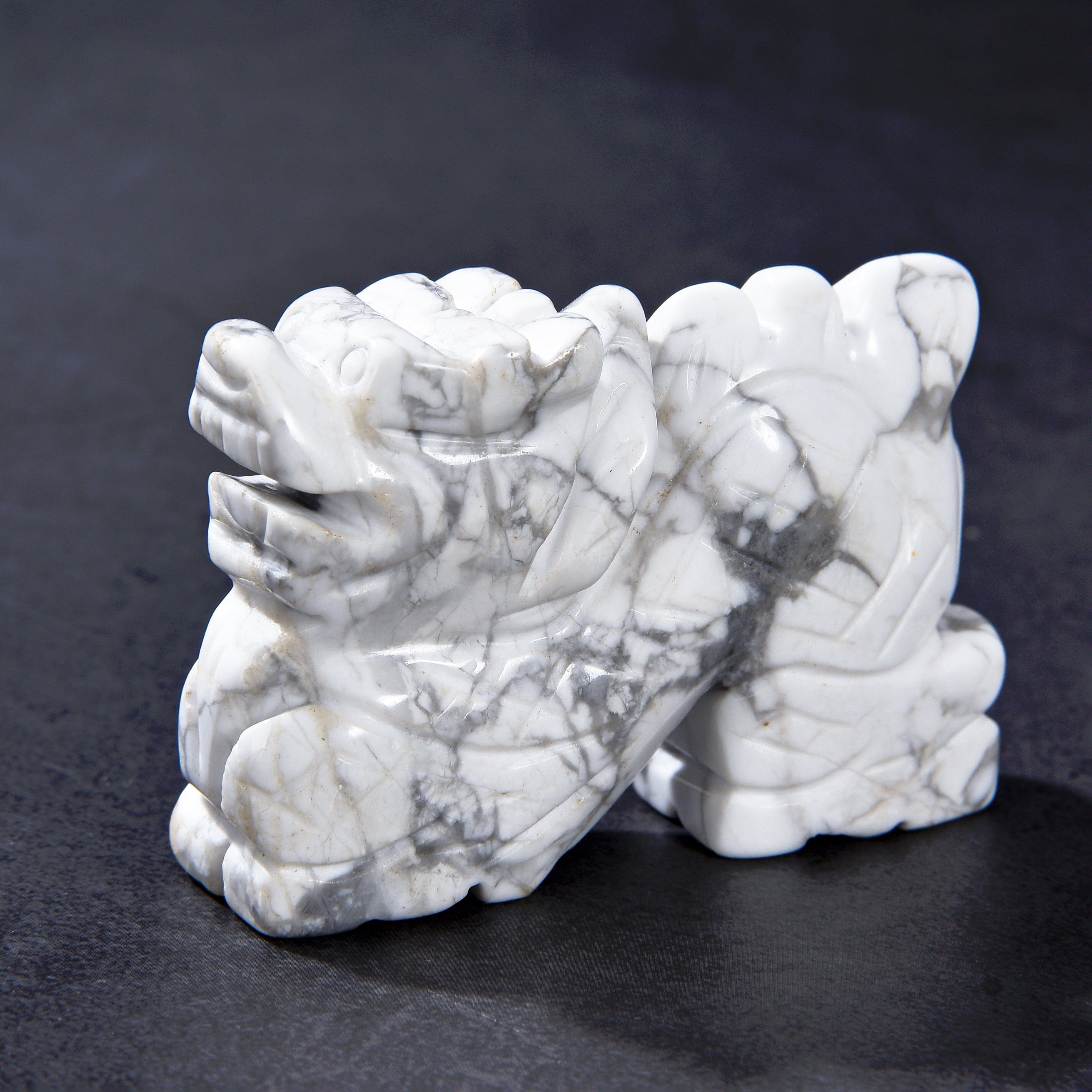 KALIFANO Gemstone Carvings 2.5" Howlite Dragon Natural Gemstone Carving CV30-D-HT