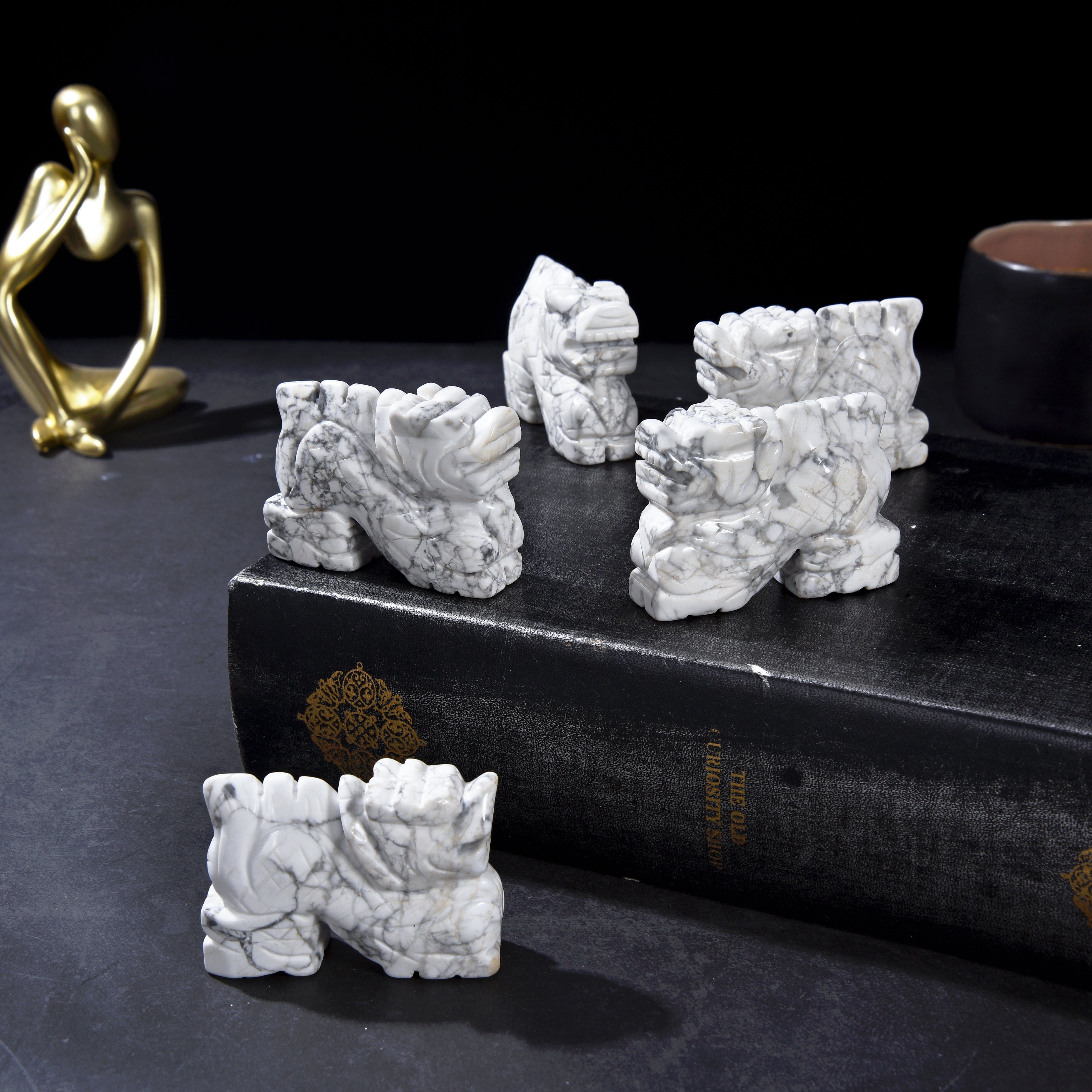 KALIFANO Gemstone Carvings 2.5" Howlite Dragon Natural Gemstone Carving CV30-D-HT