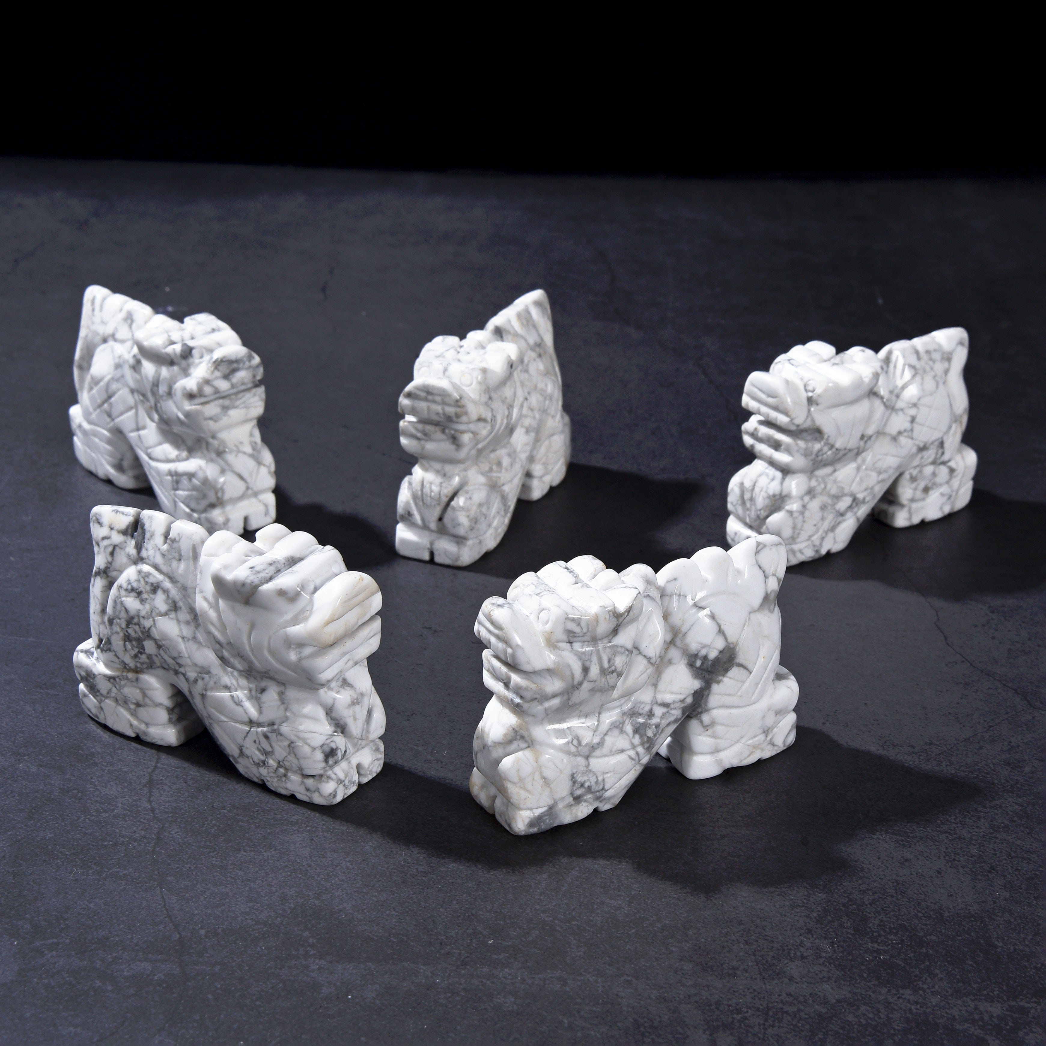 KALIFANO Gemstone Carvings 2.5" Howlite Dragon Natural Gemstone Carving CV30-D-HT